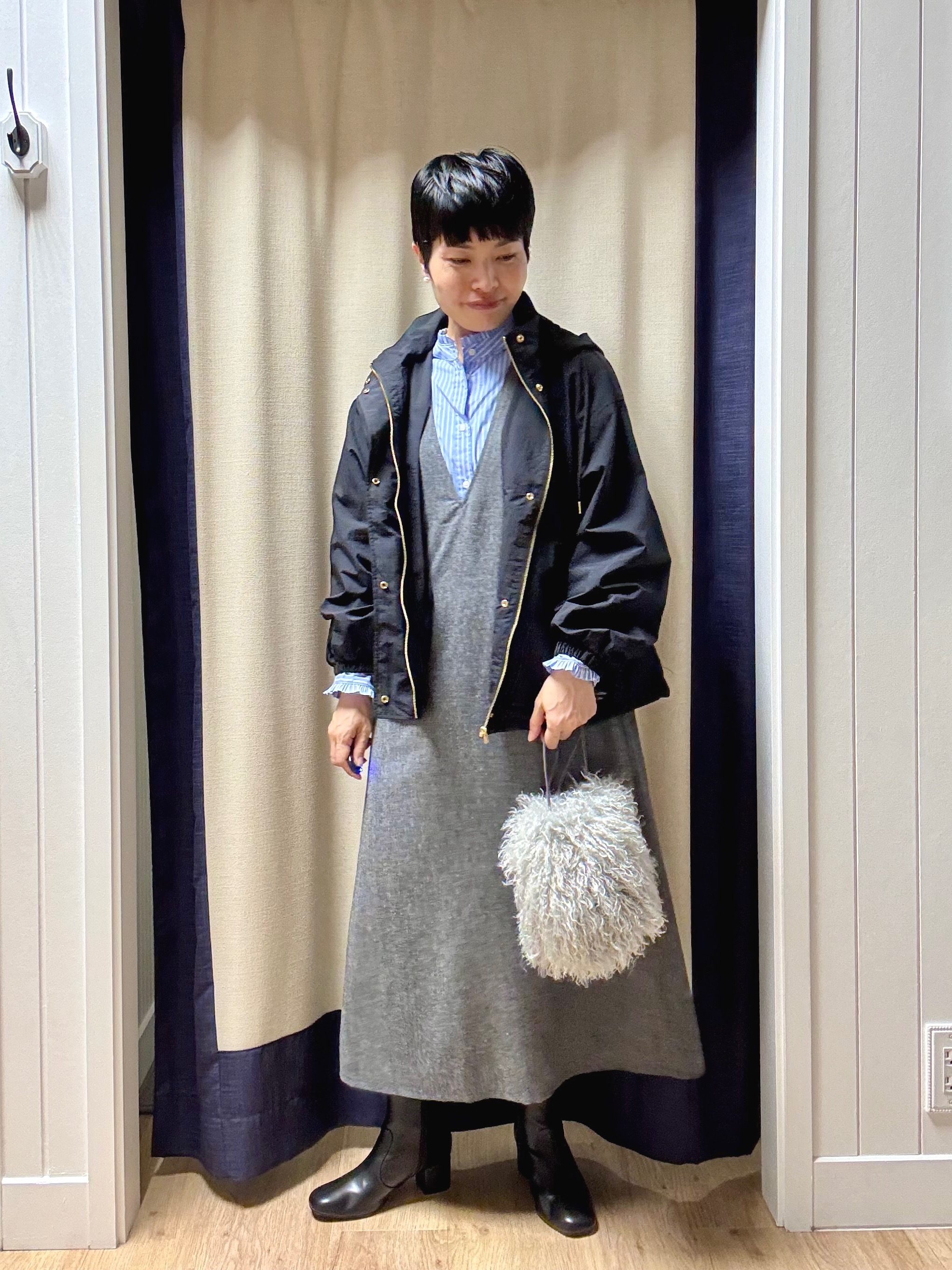 Suzuさんの「Dessin｜【撥水/2WAY/洗える】フード取り外し可能 撥水ナイロンマンパ」を使ったコーディネート