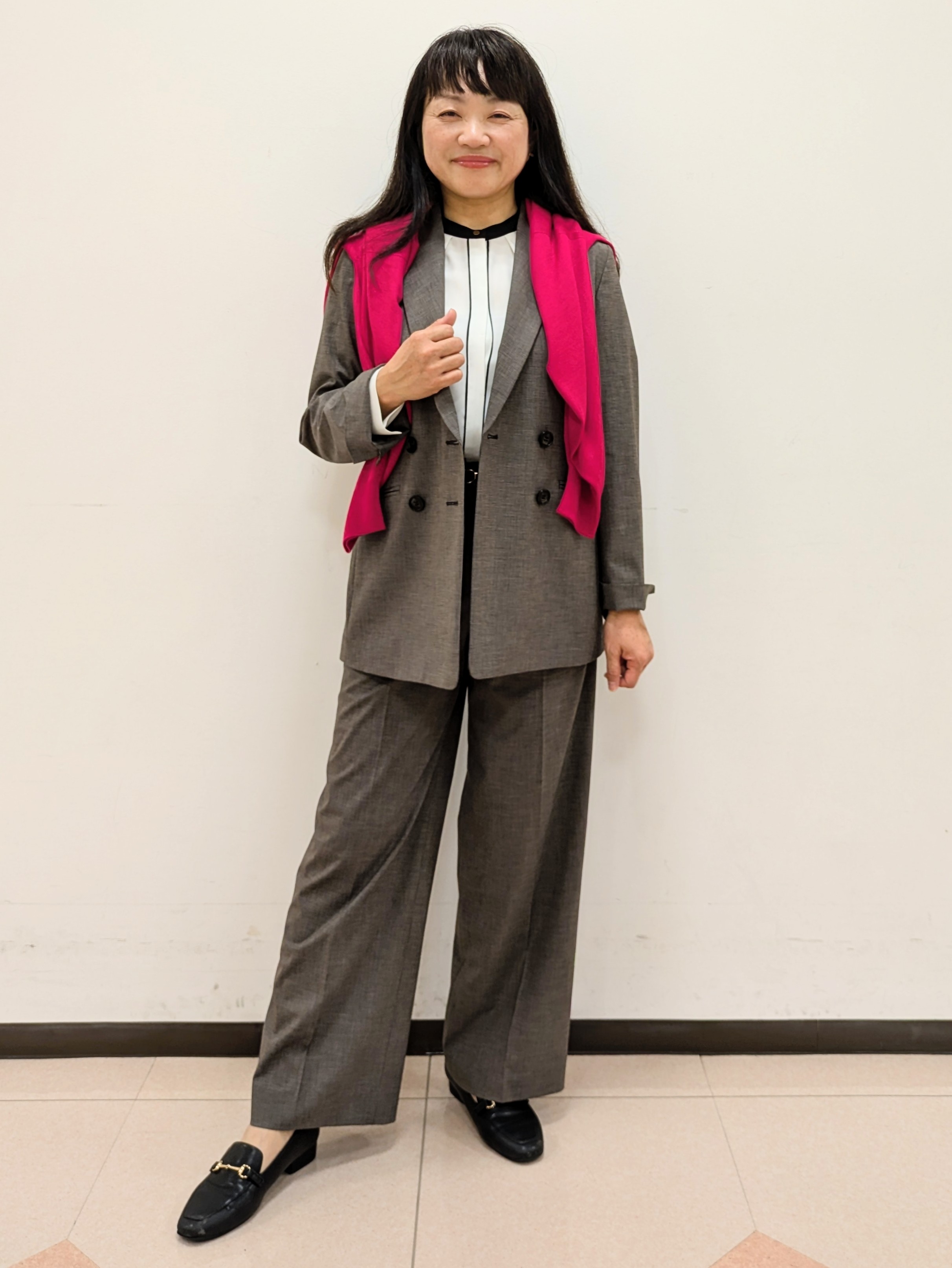 ともさんの「UNTITLED｜【セットアップ可/秋羽織り/お仕事スーツ】ウールブレンドダブルジャケット」を使ったコーディネート