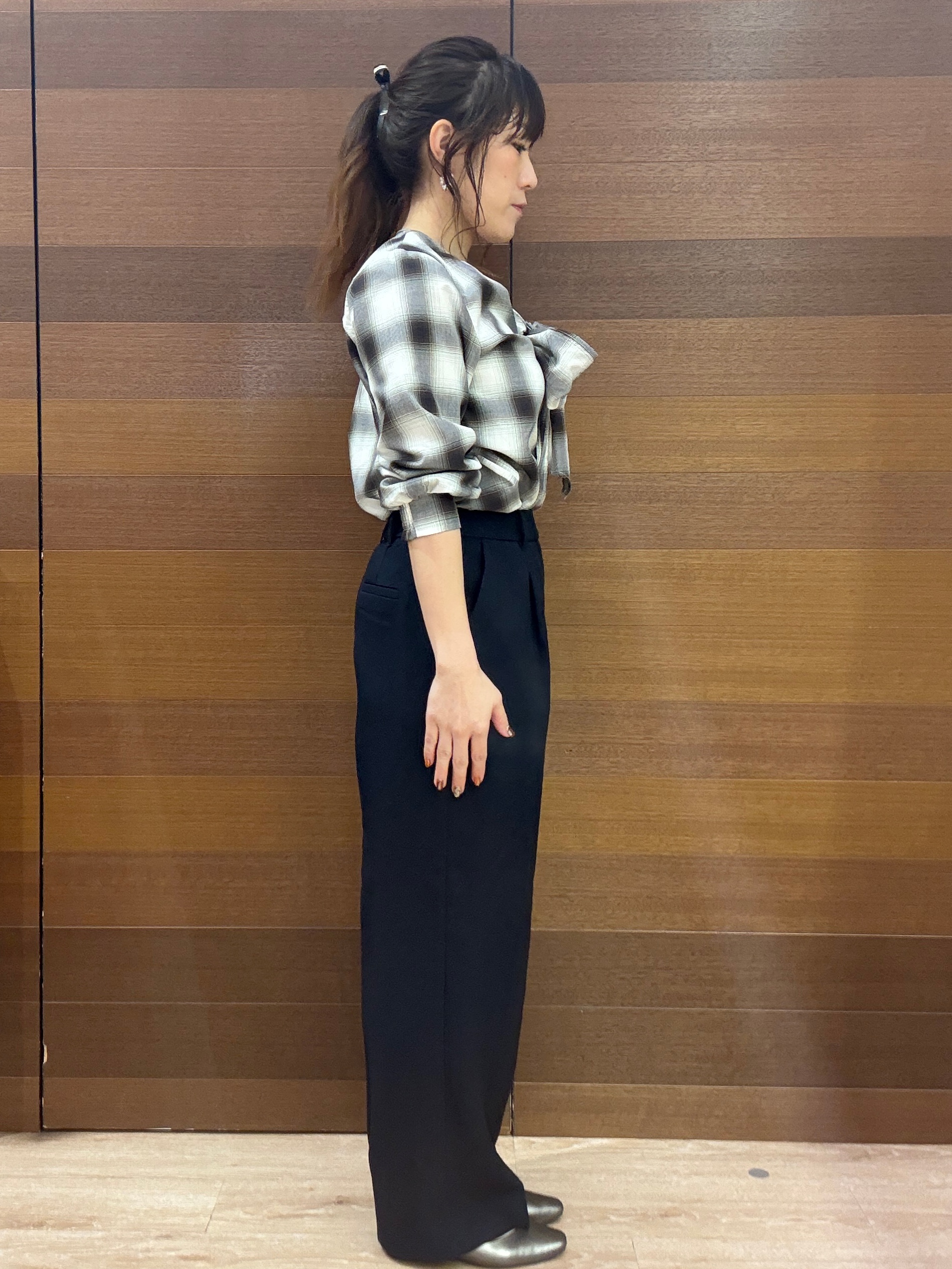 maichiさんの「OPAQUE.CLIP｜【チェック／無地】ボウタイブラウス《洗濯機OK／イージーアイロン》」を使ったコーディネート