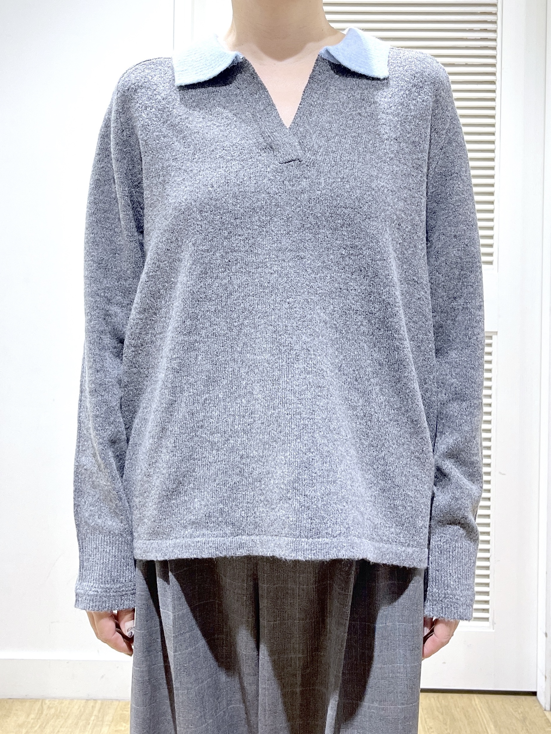 Miyazakiさんの「Dessin｜【洗える/チクチクしにくい】モヘヤライク バイカラースキッパーポロニット」を使ったコーディネート