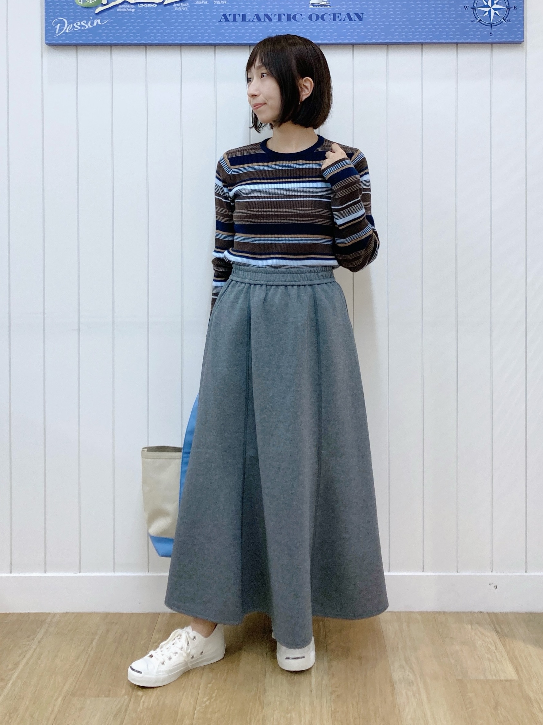 yoshiさんの「Dessin｜【洗濯機OK】マルチボーダーニット」を使ったコーディネート