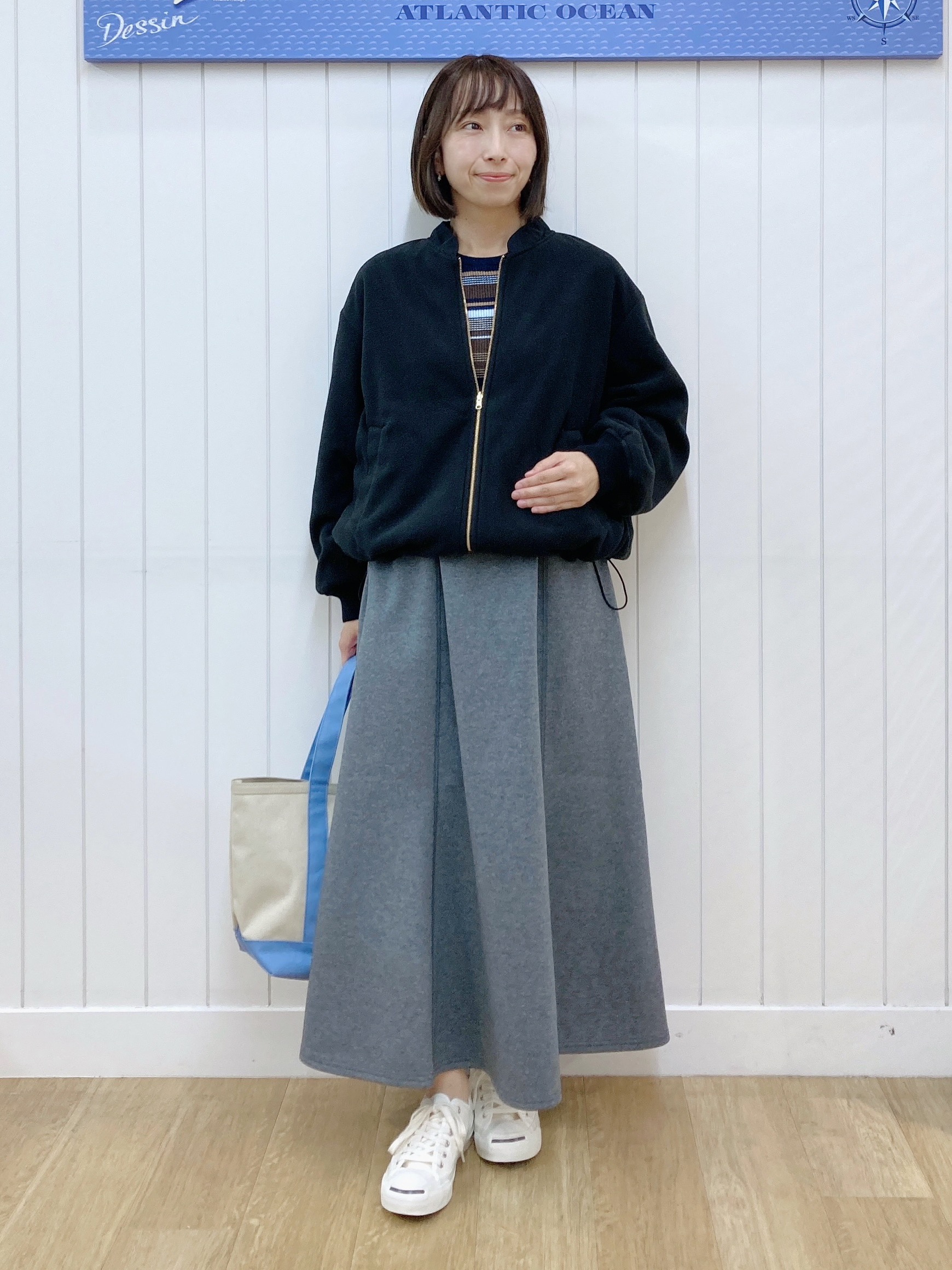yoshiさんの「Dessin｜【洗濯機OK】マルチボーダーニット」を使ったコーディネート