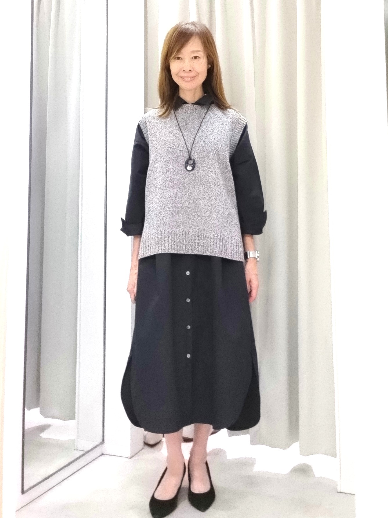 もりさんの「UNTITLED｜ロングシャツワンピース」を使ったコーディネート