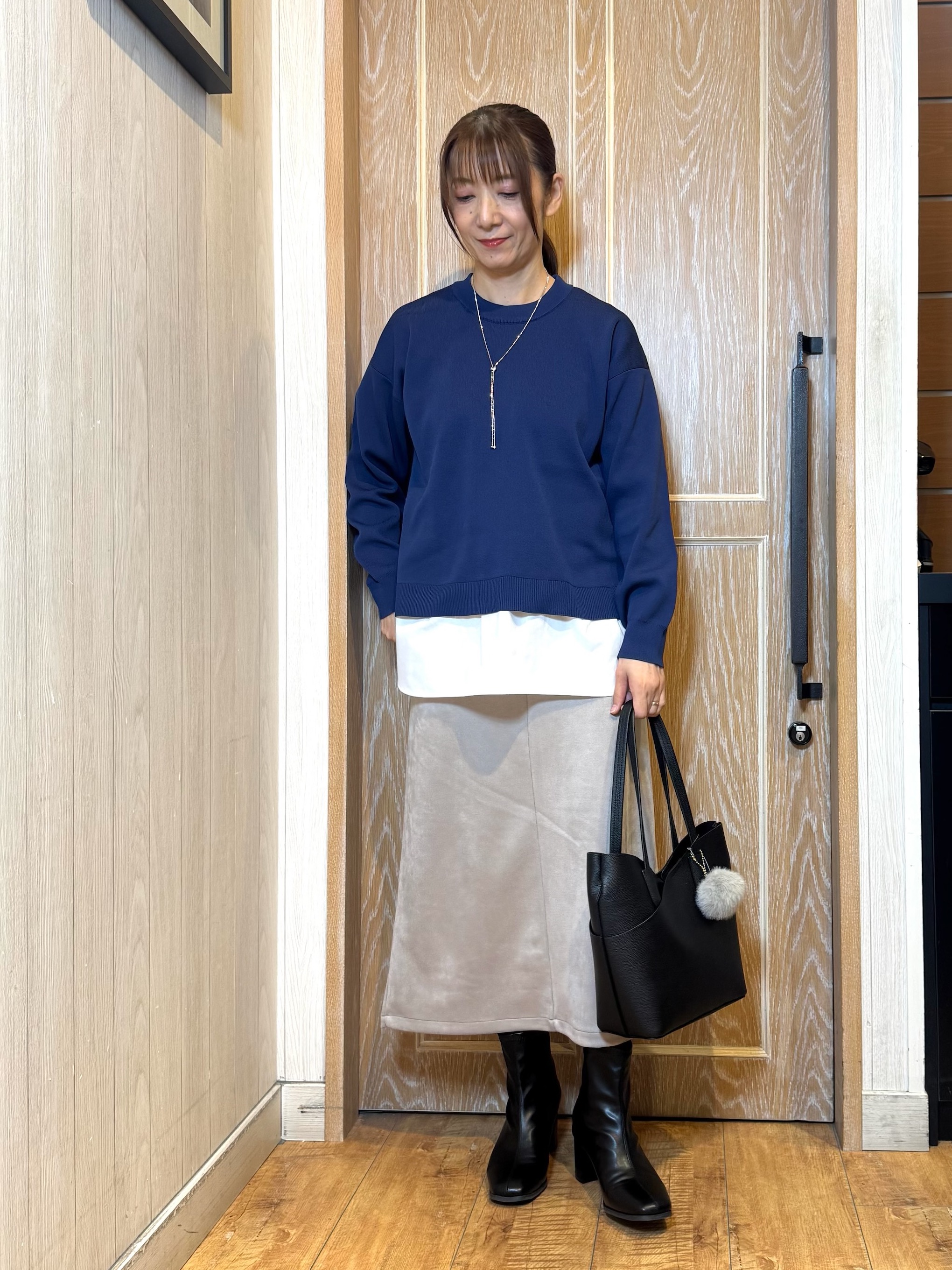 KAORIさんの「SHOO･LA･RUE｜【S-LL/ゆるシルエット】体型カバーしながらスマートに魅せる ラインジャカードコーディガン」を使ったコーディネート