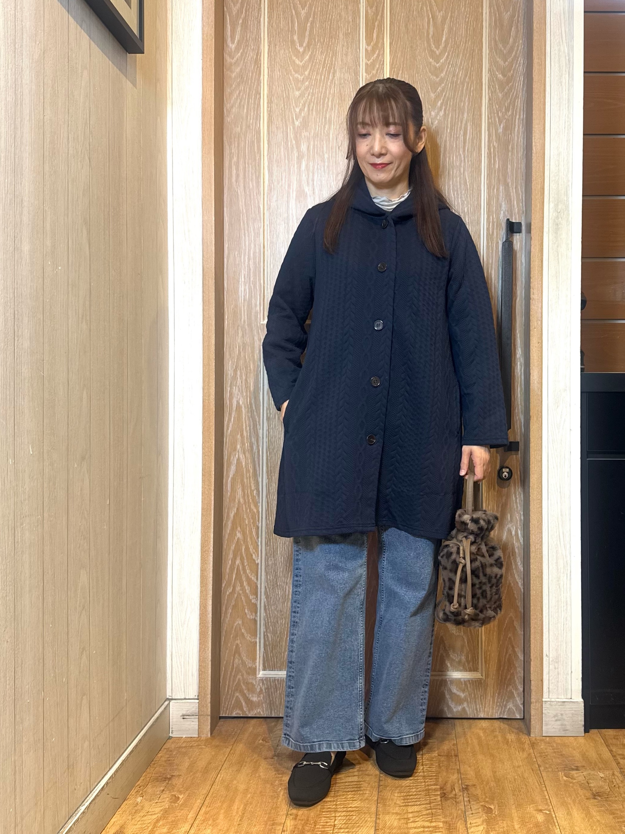 KAORIさんの「SHOO･LA･RUE｜【S-LL/ゆるシルエット】体型カバーしながらスマートに魅せる ラインジャカードコーディガン」を使ったコーディネート