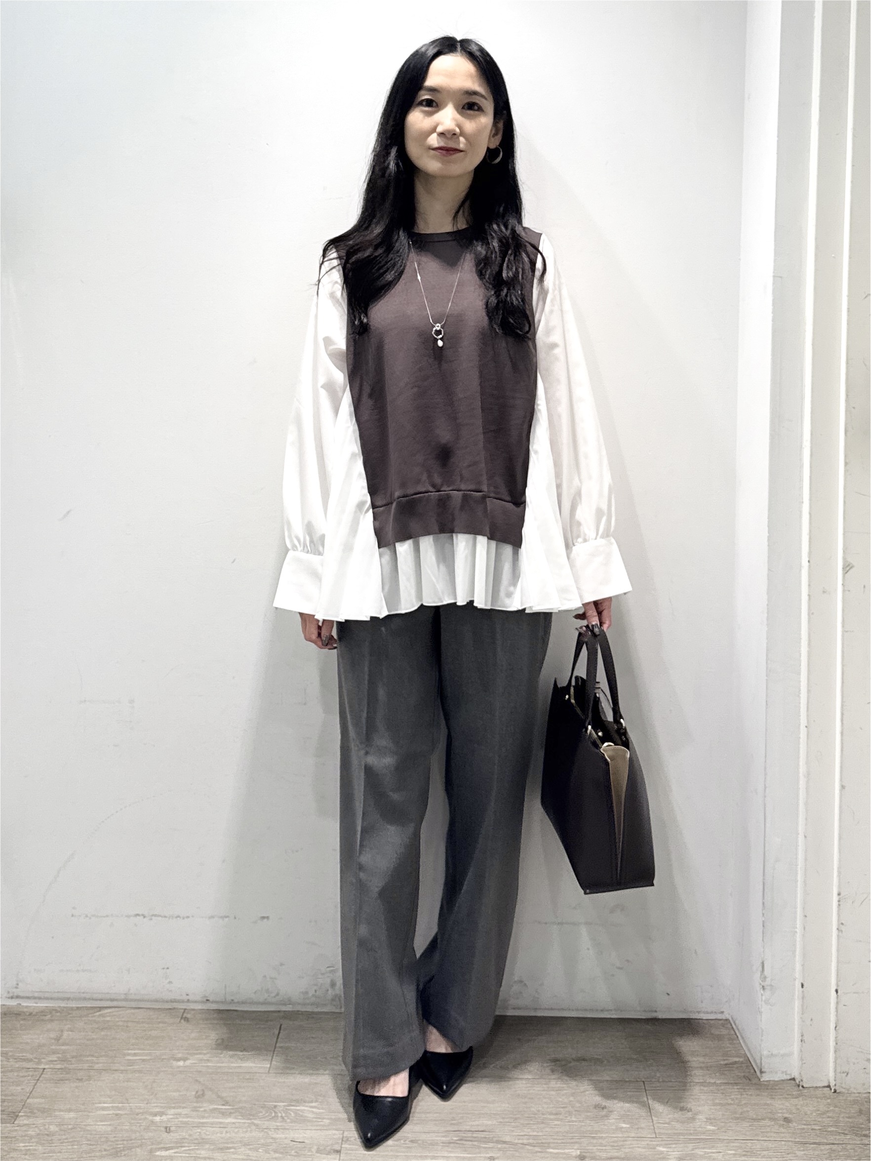 yuicciさんの「OPAQUE.CLIP｜プリーツデザインドッキングニット【洗濯機OK】」を使ったコーディネート