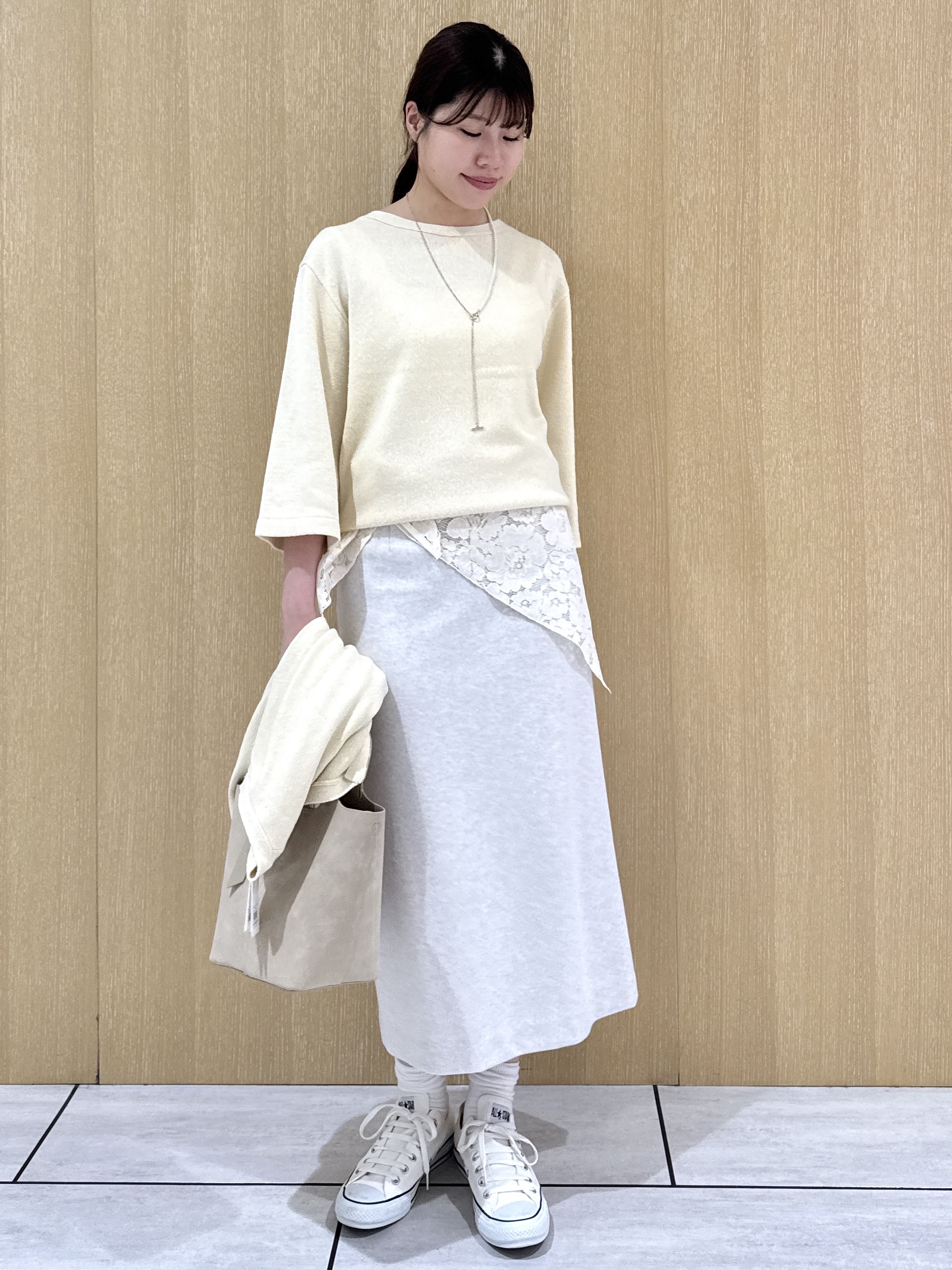 nanaさんの「UNTITLED｜【アンサンブル可/手洗い可】杢調プルオーバーニット」を使ったコーディネート