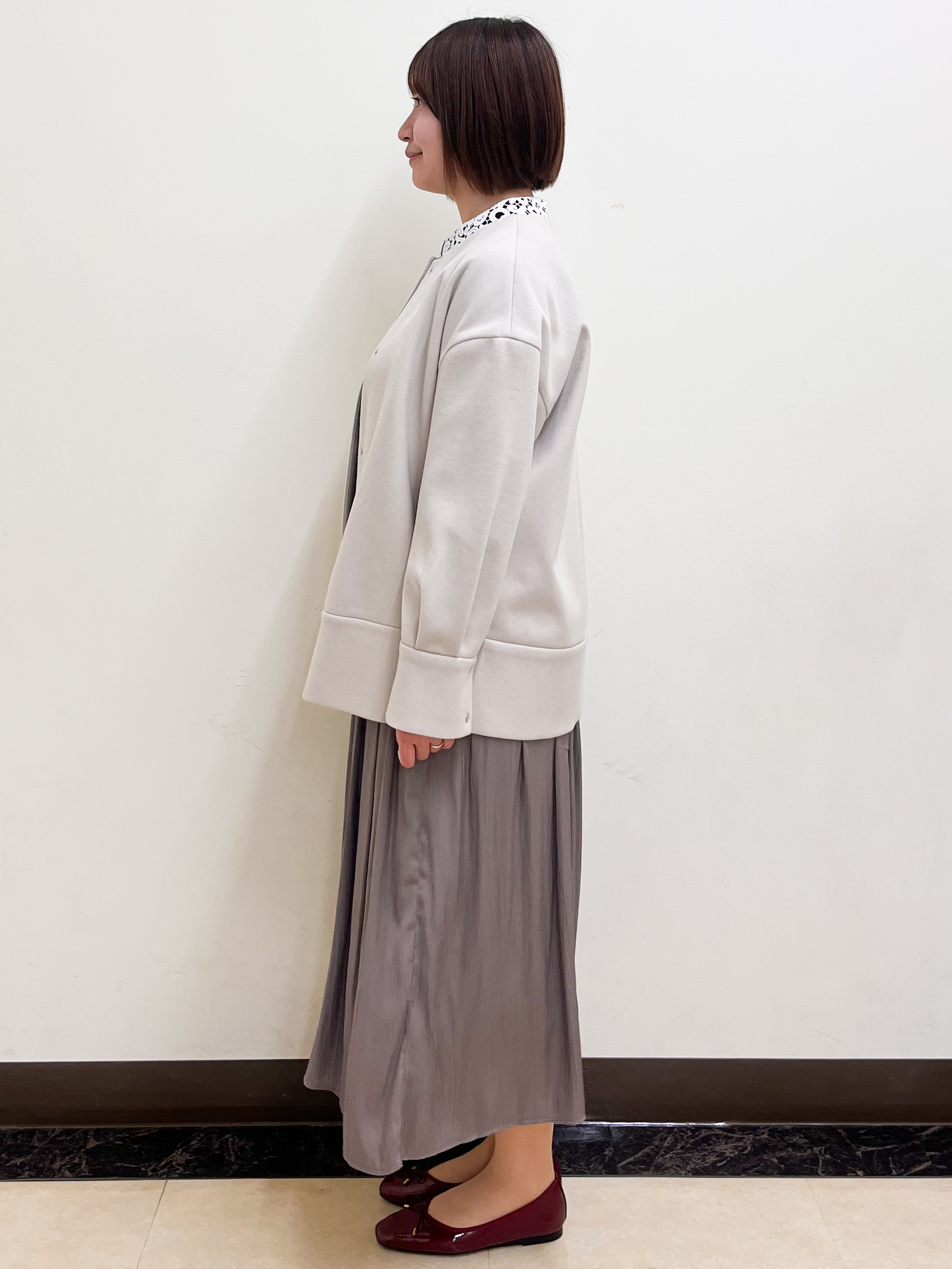 mikikoさんの「Reflect｜ノーカラーミドル丈ブルゾン」を使ったコーディネート