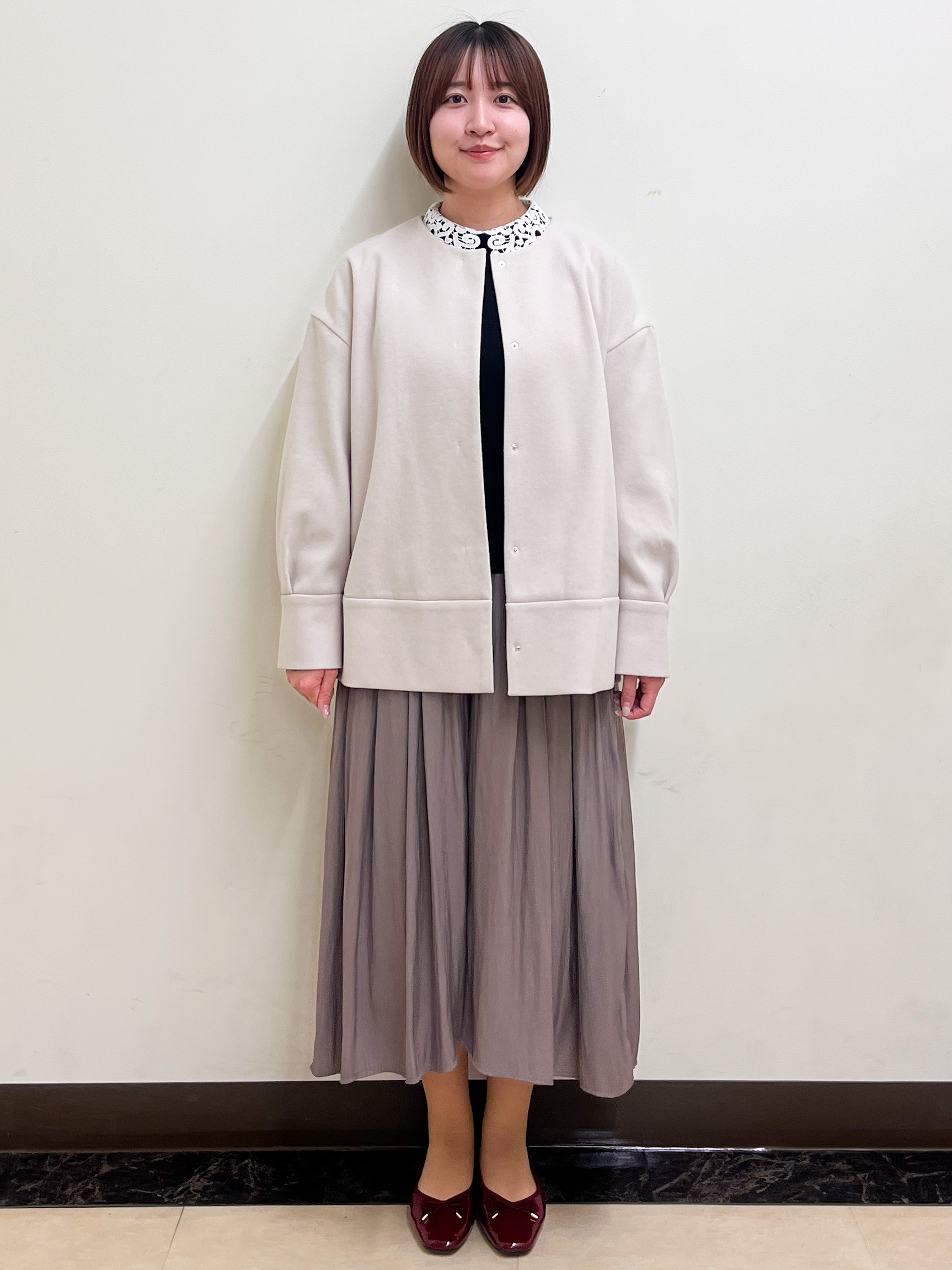 mikikoさんの「Reflect｜ノーカラーミドル丈ブルゾン」を使ったコーディネート