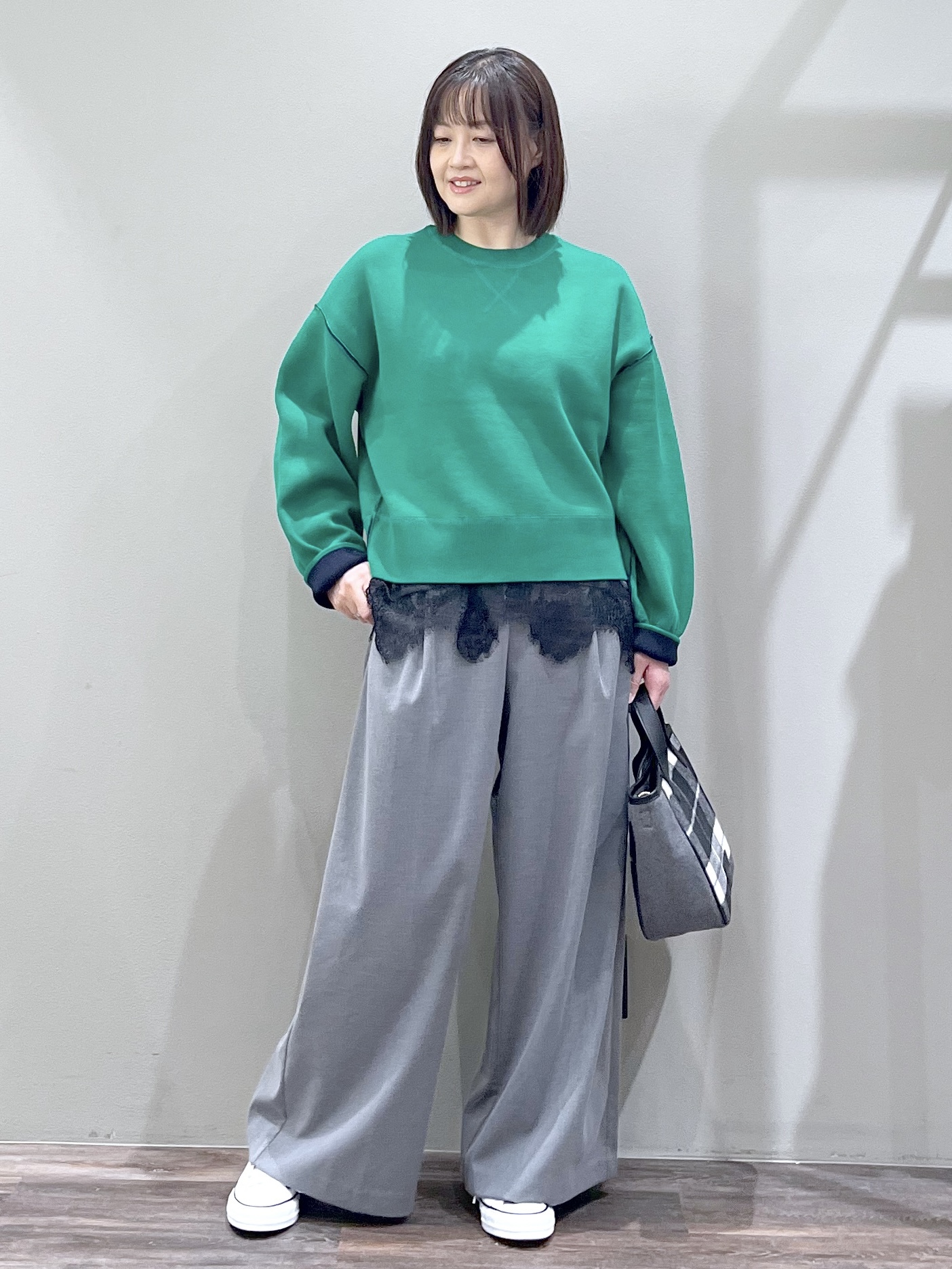 ricoさんの「Dessin｜【2WAY/洗濯機OK/XS-L】配色リバーシブル コットンジャカード クルーネックニット」を使ったコーディネート