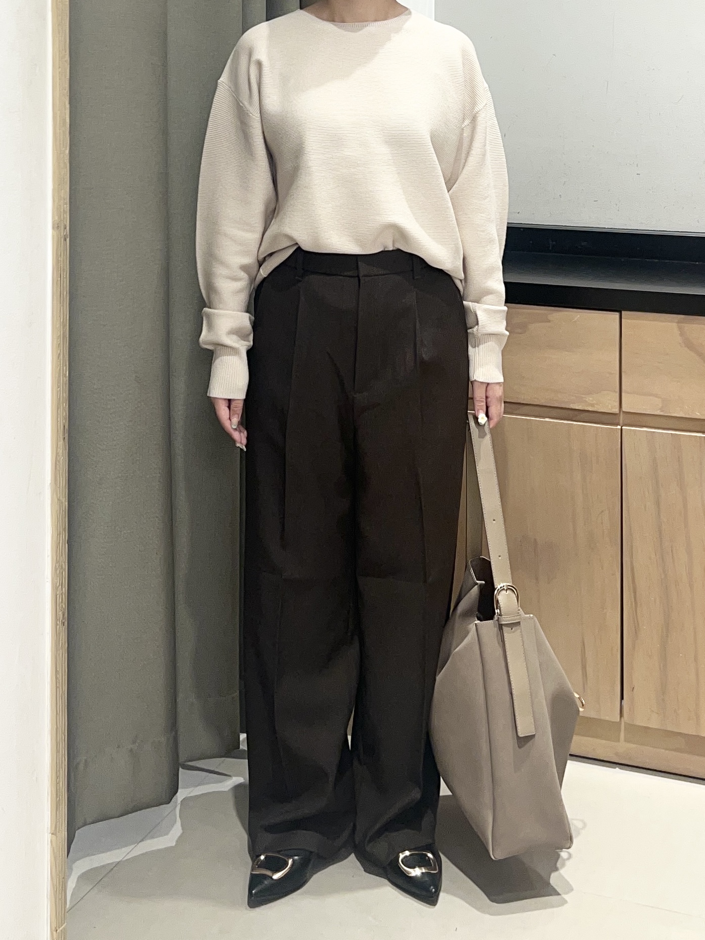 かのさんの「THE SHOP TK｜【毛玉防止/蓄熱/洗える】美映えガーターニット」を使ったコーディネート