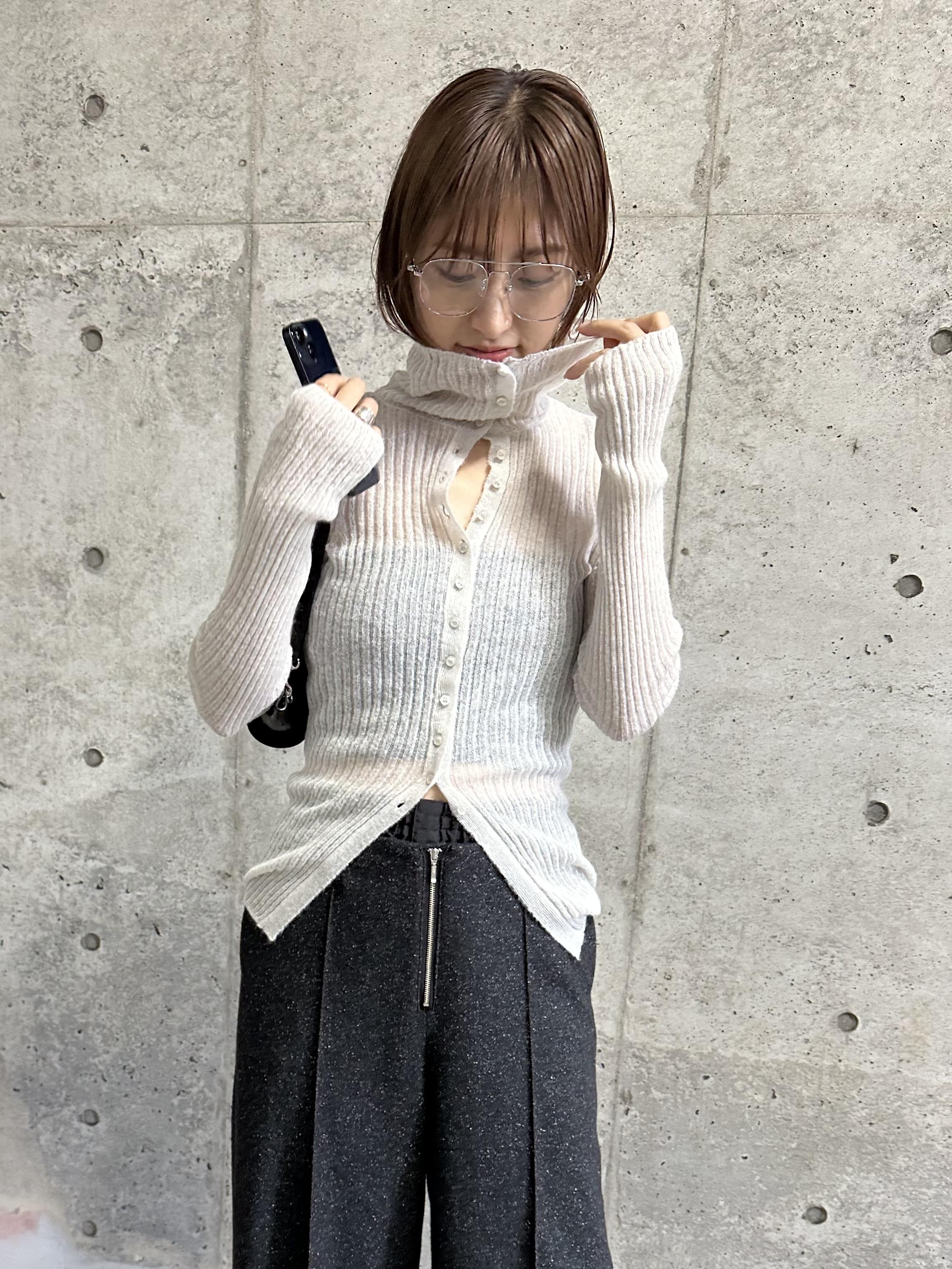 harunaさんの「CODE A｜nep tweed zip wide pants」を使ったコーディネート