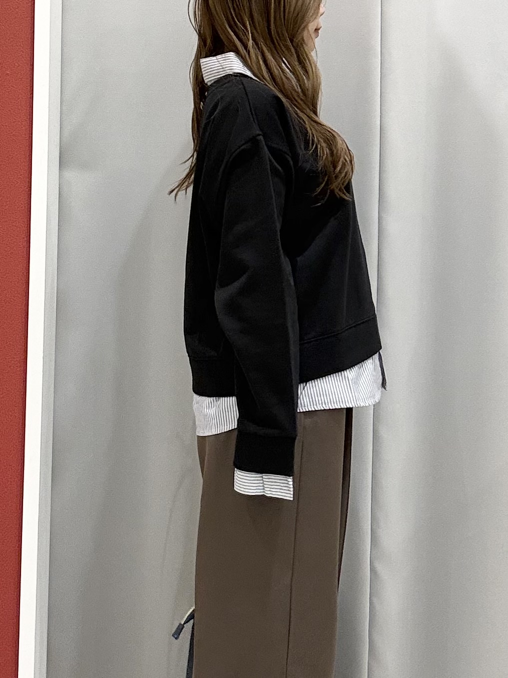 shioさんの「SHOO･LA･RUE｜【S-LL/洗濯機可】一枚でレイヤード感が完成する シャツドッキング裏毛トップス」を使ったコーディネート