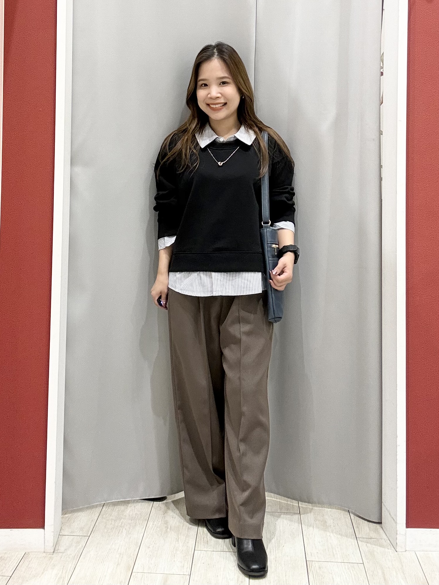 shioさんの「SHOO･LA･RUE｜【S-LL/洗濯機可】一枚でレイヤード感が完成する シャツドッキング裏毛トップス」を使ったコーディネート