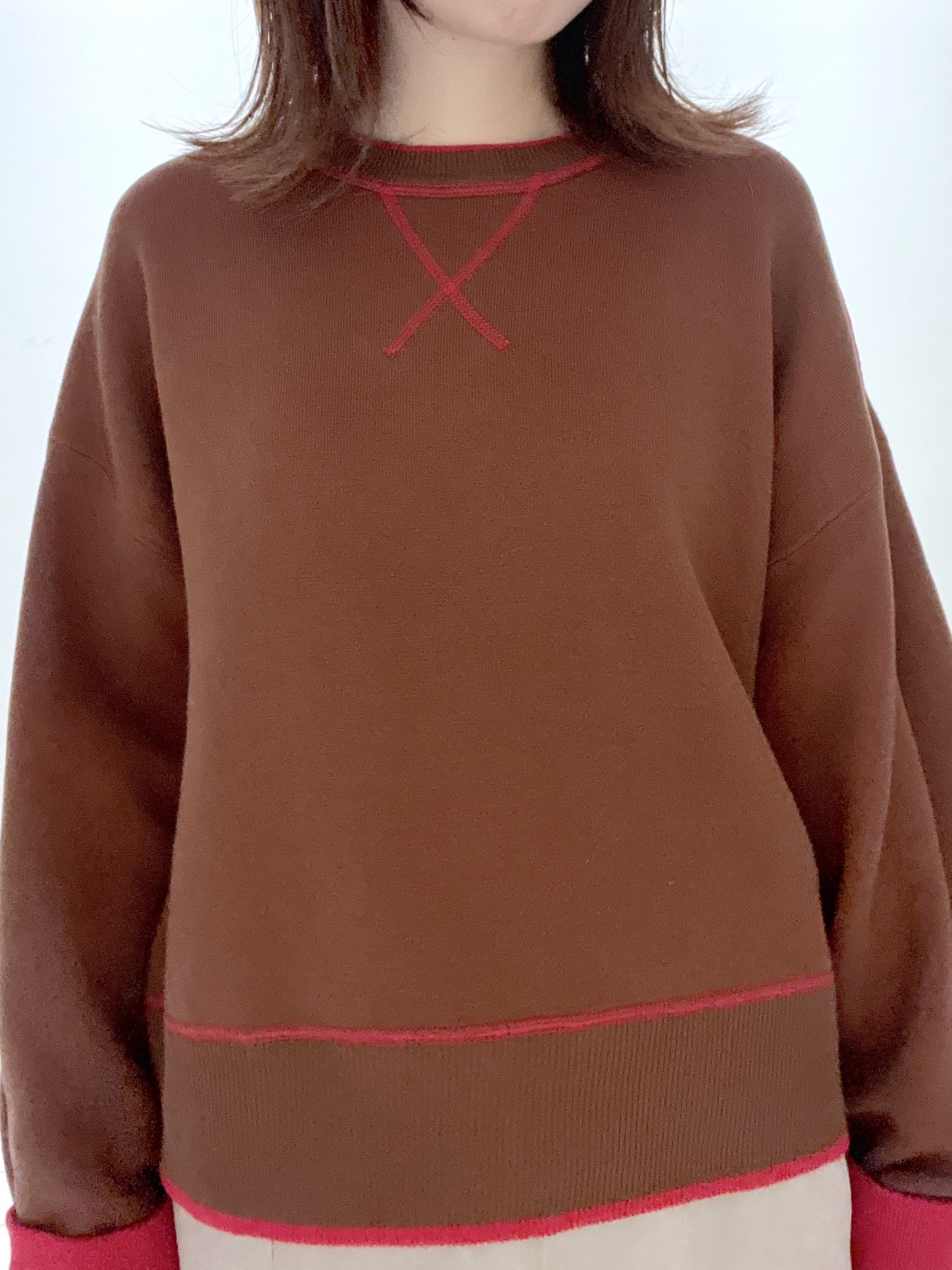 Makinoさんの「Dessin｜【2WAY/洗濯機OK/XS-L】配色リバーシブル コットンジャカード クルーネックニット」を使ったコーディネート