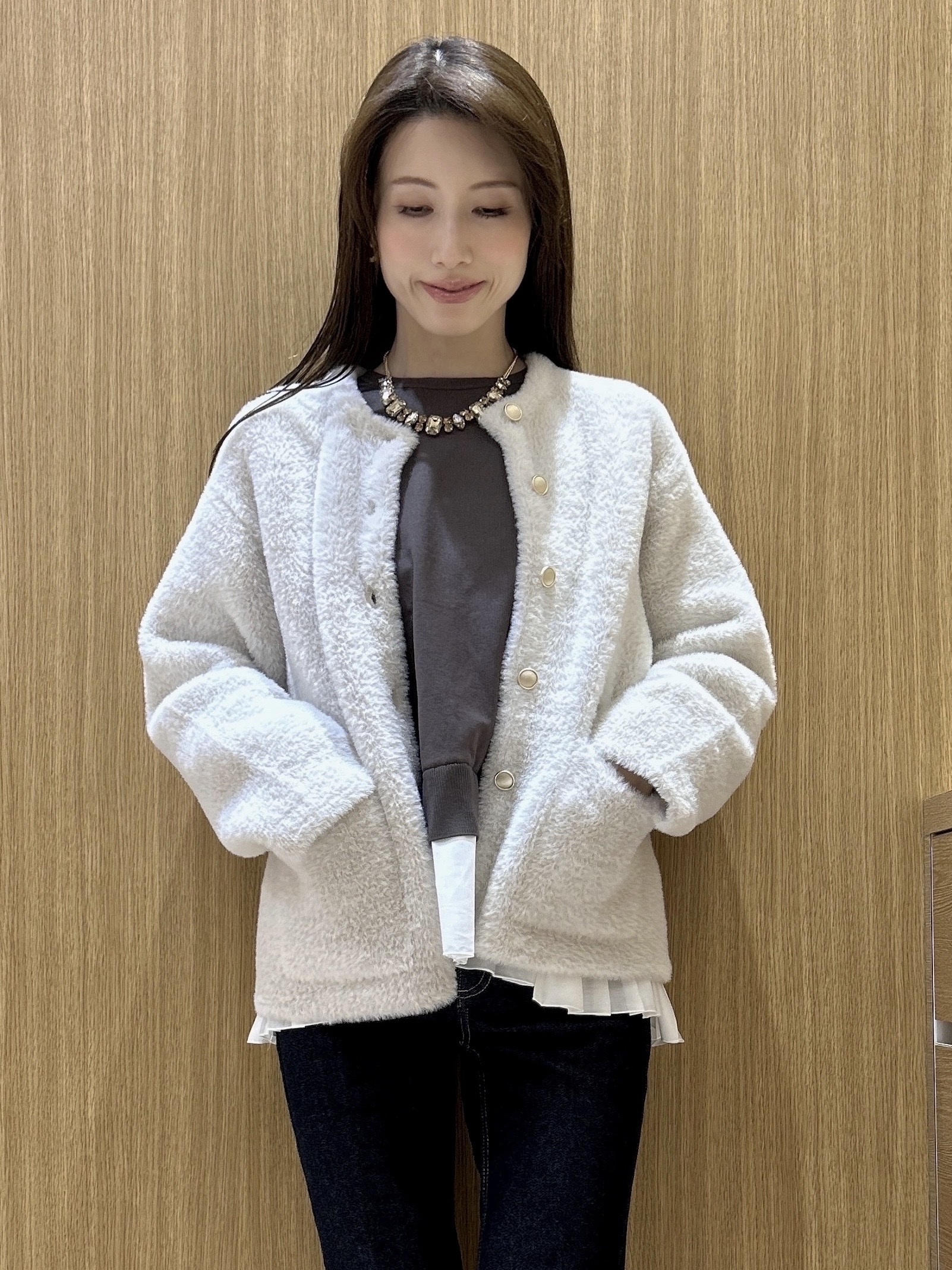 maiさんの「OPAQUE.CLIP｜ダブルフェイスニットカーディガン」を使ったコーディネート