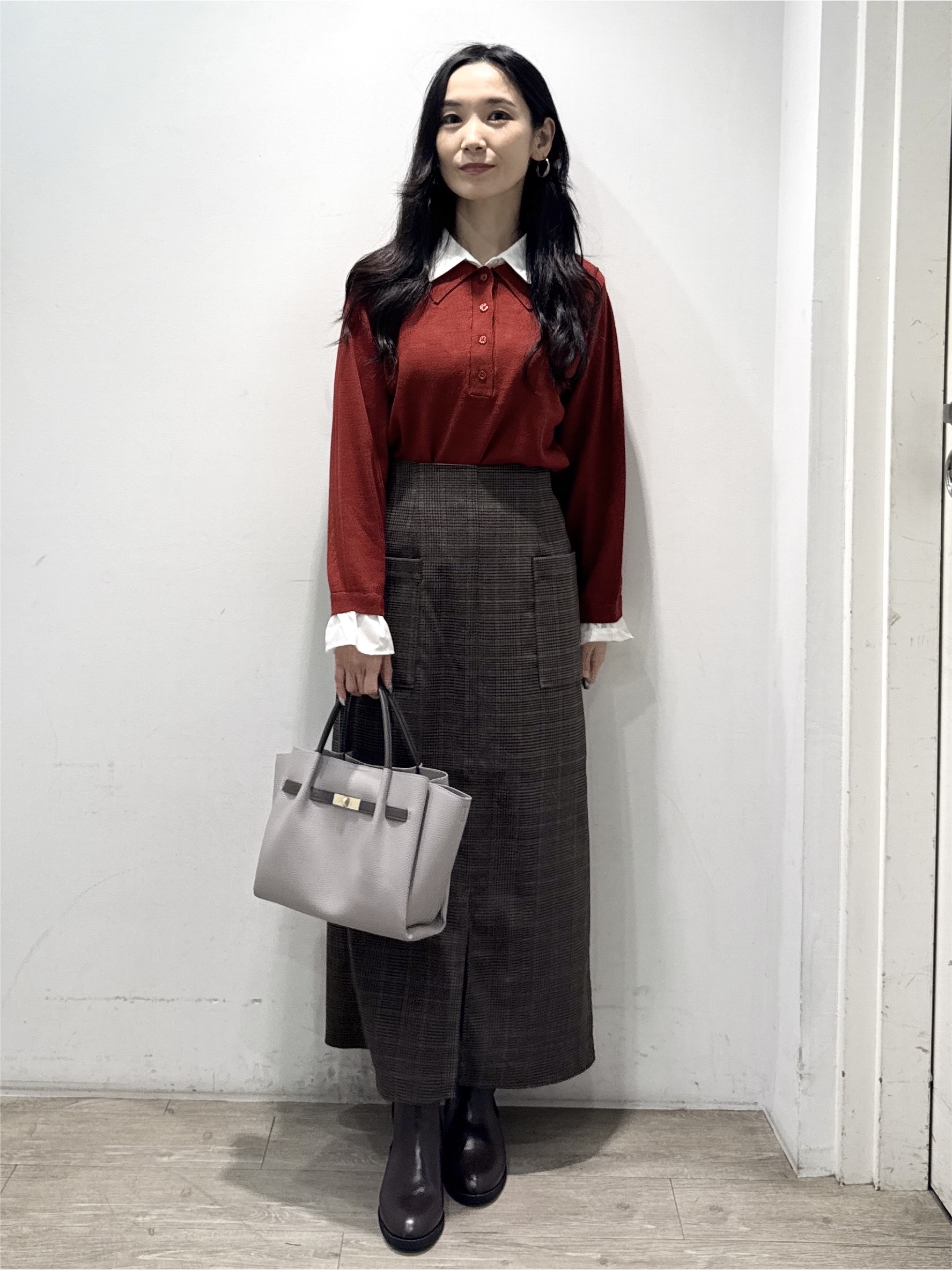 yuicciさんの「OPAQUE.CLIP｜シャツレイヤード風ポロニット【洗濯機OK】」を使ったコーディネート