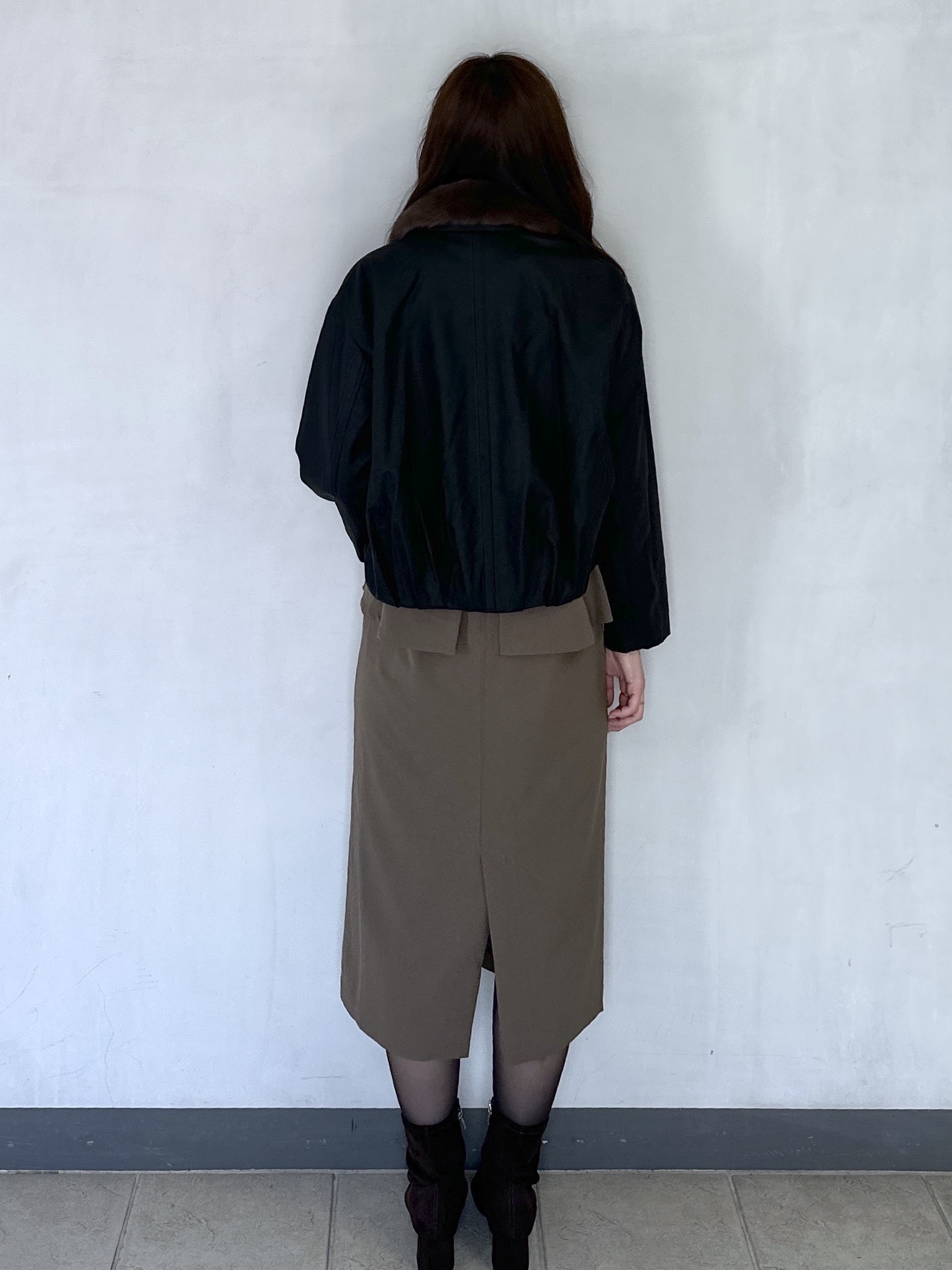 keito.iさんの「OPAQUE.CLIP｜フェイクファー衿付き マットレザー調ブルゾン【洗える】」を使ったコーディネート