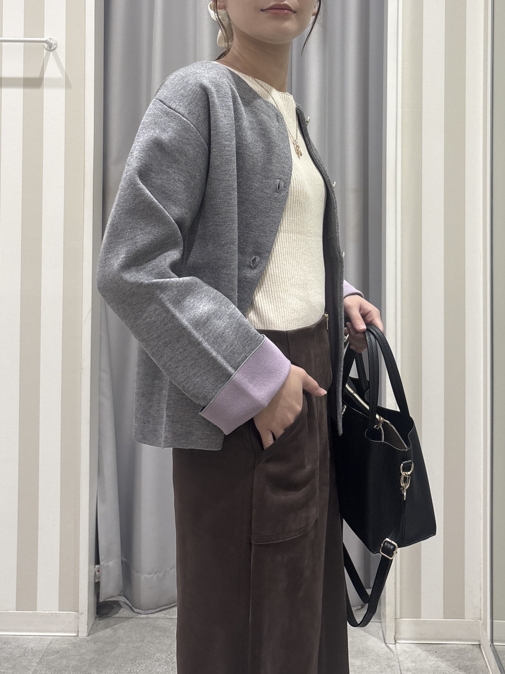 Rikaさんの「SHOO･LA･RUE｜【S-LL/洗濯機可/静電気防止】もちもち配色ダブルフェイスカーディガン」を使ったコーディネート