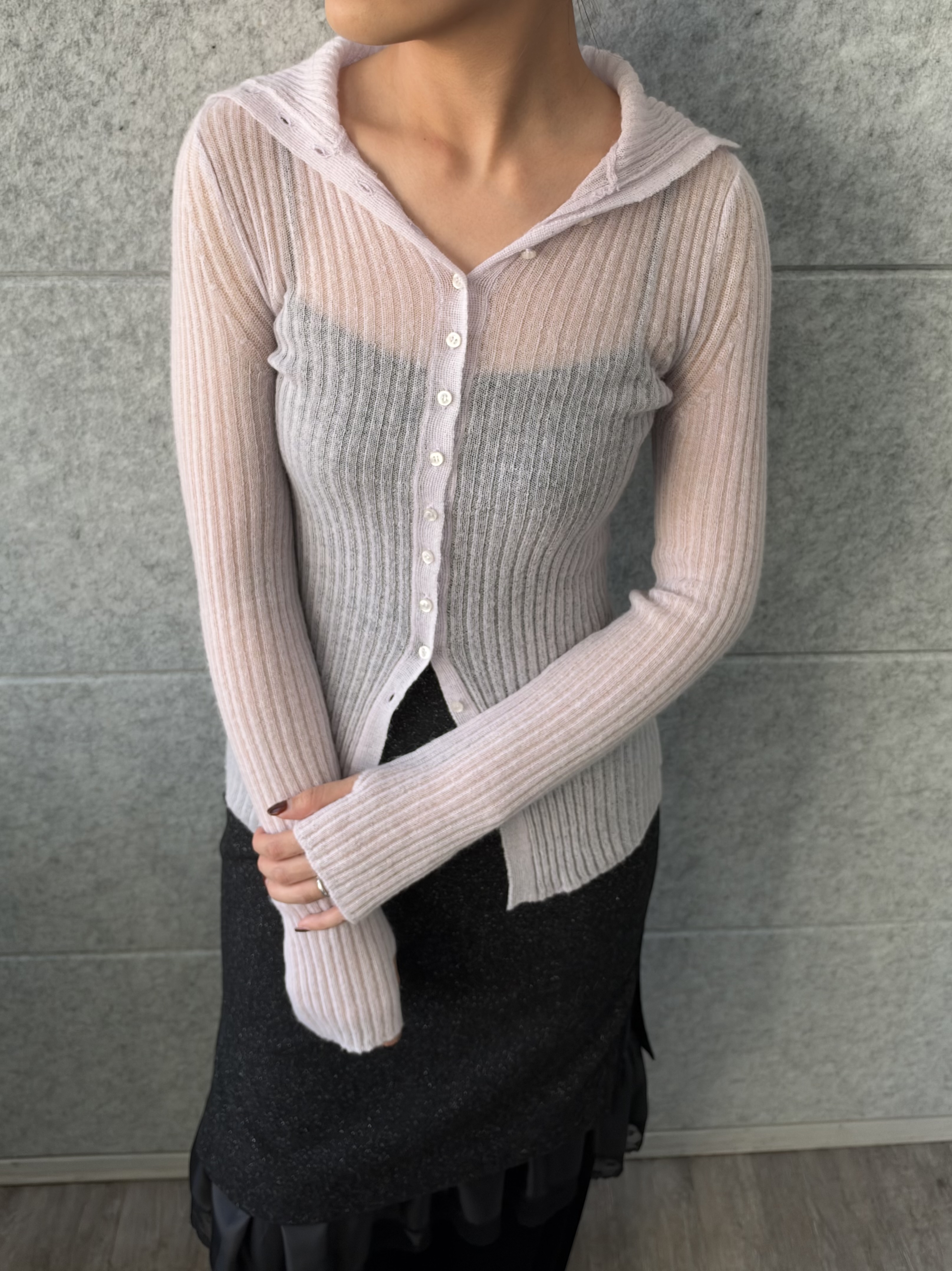 uchi__yamaさんの「CODE A｜sheer mohair rib cardigan」を使ったコーディネート
