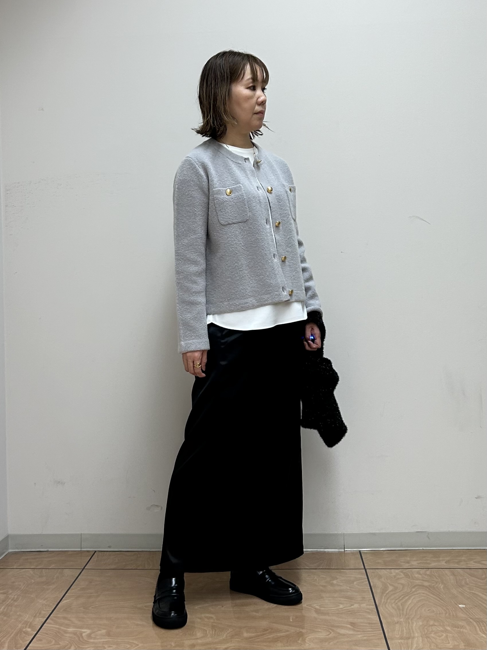 mariさんの「INDIVI｜【軽やか】ブークレニットジャケット」を使ったコーディネート