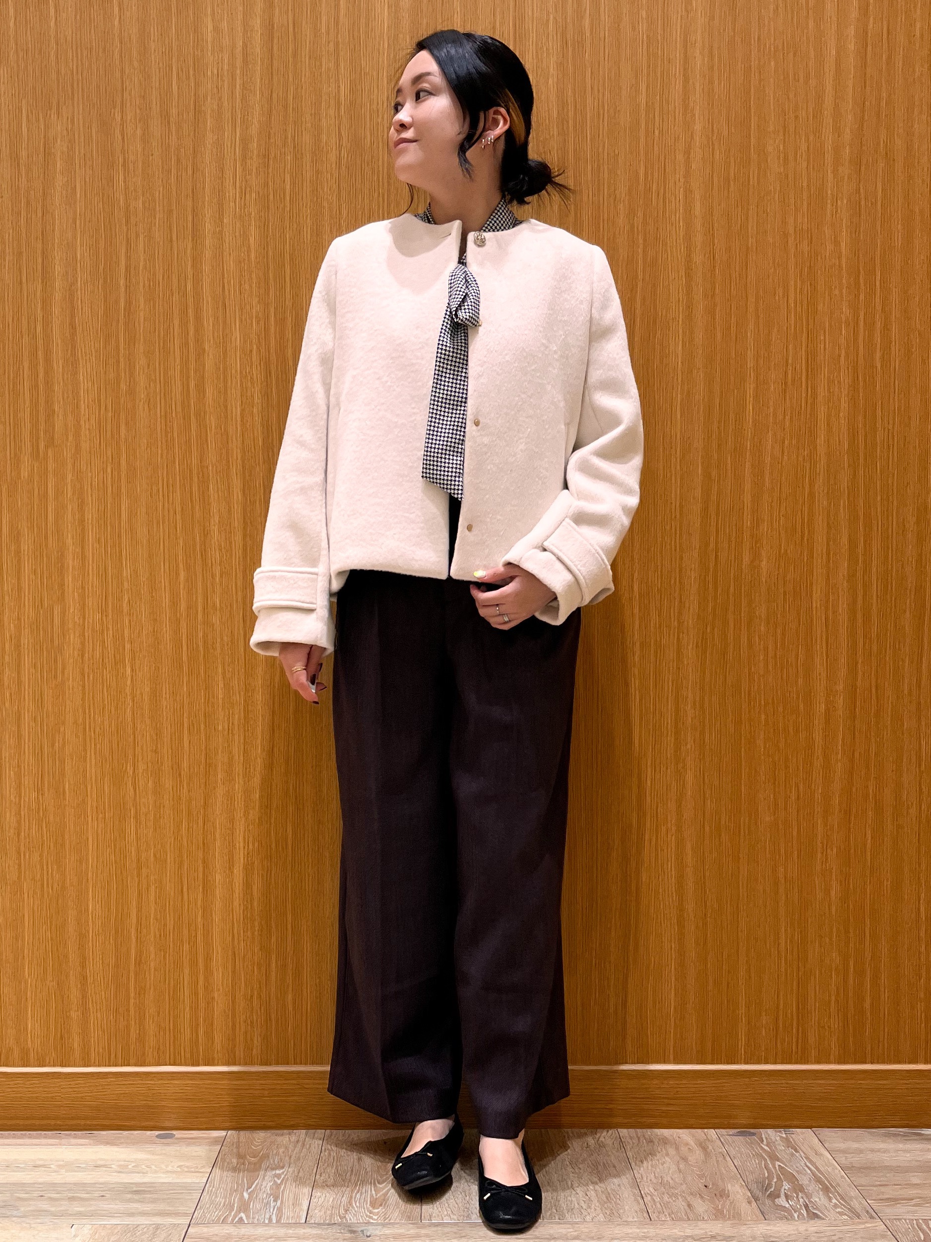 aさんの「OPAQUE.CLIP｜【植草美幸先生が指南する好印象スタイル】カシミヤ混ノーカラーショートコート」を使ったコーディネート