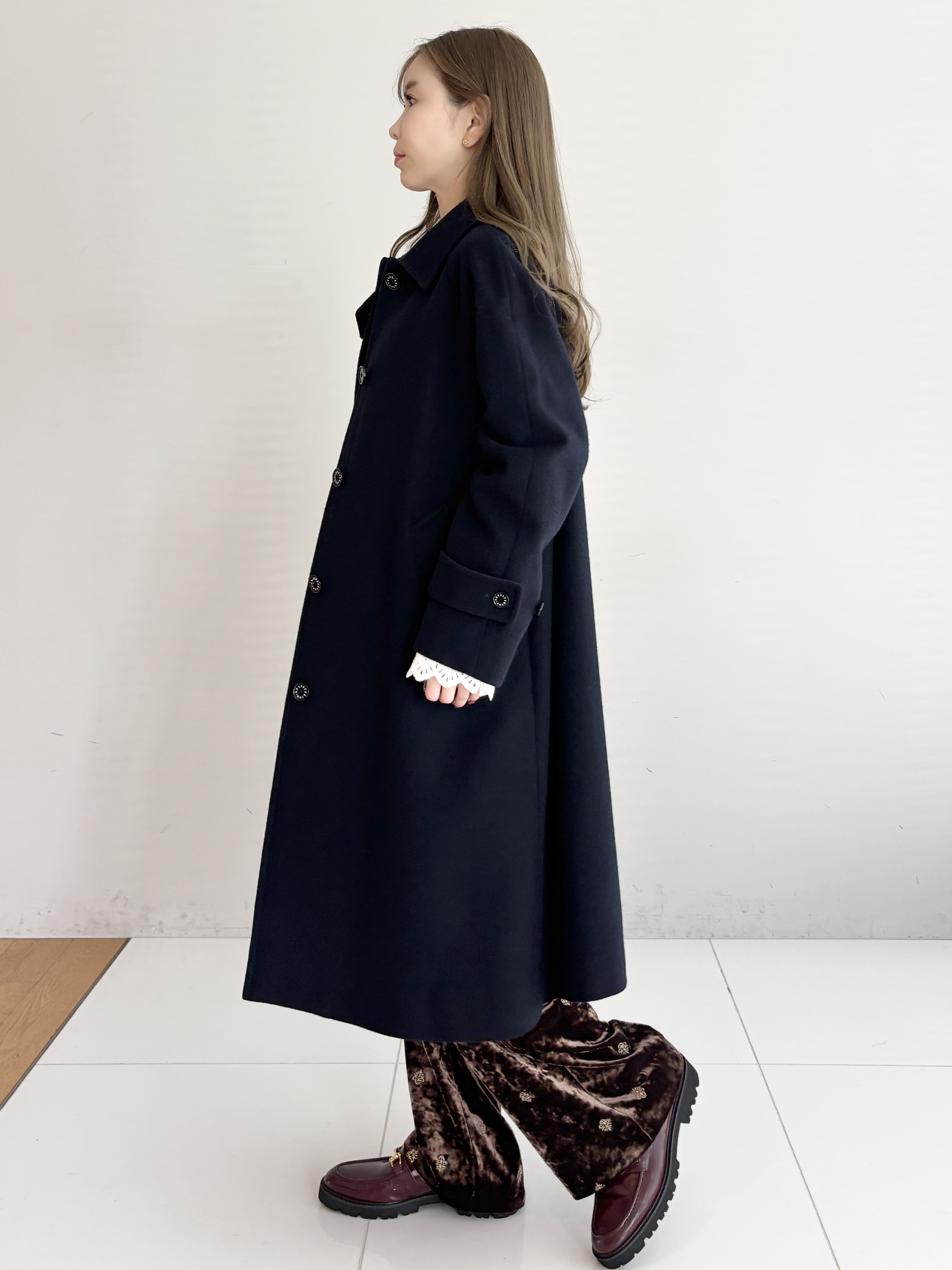 清水夏姫さんの「DRESSTERIOR｜スーパー110sウールステンカラーコート」を使ったコーディネート