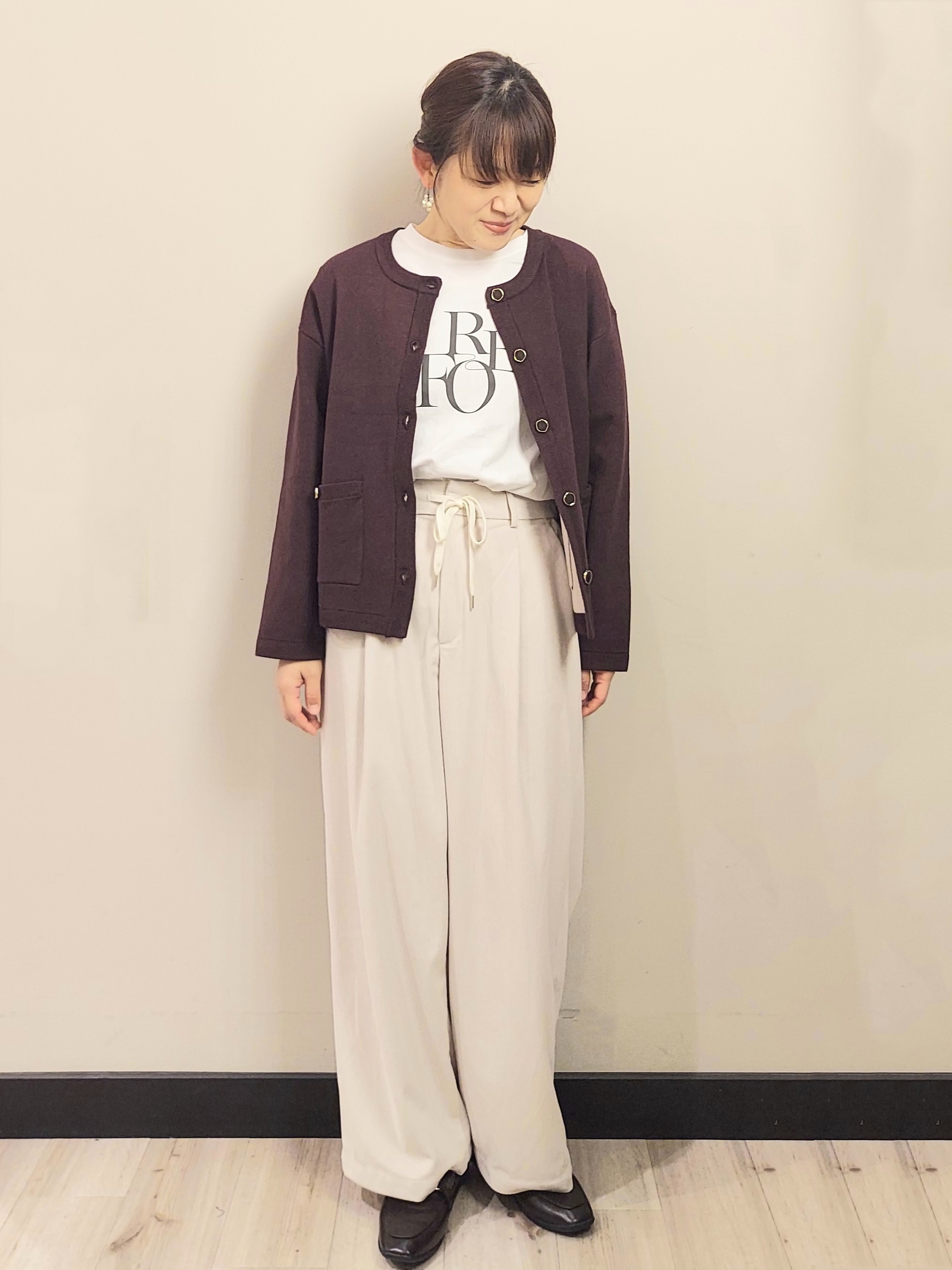 MAKIさんの「index｜【セットアップ可】ノーカラーミドルコーディガン《洗濯機OK》」を使ったコーディネート