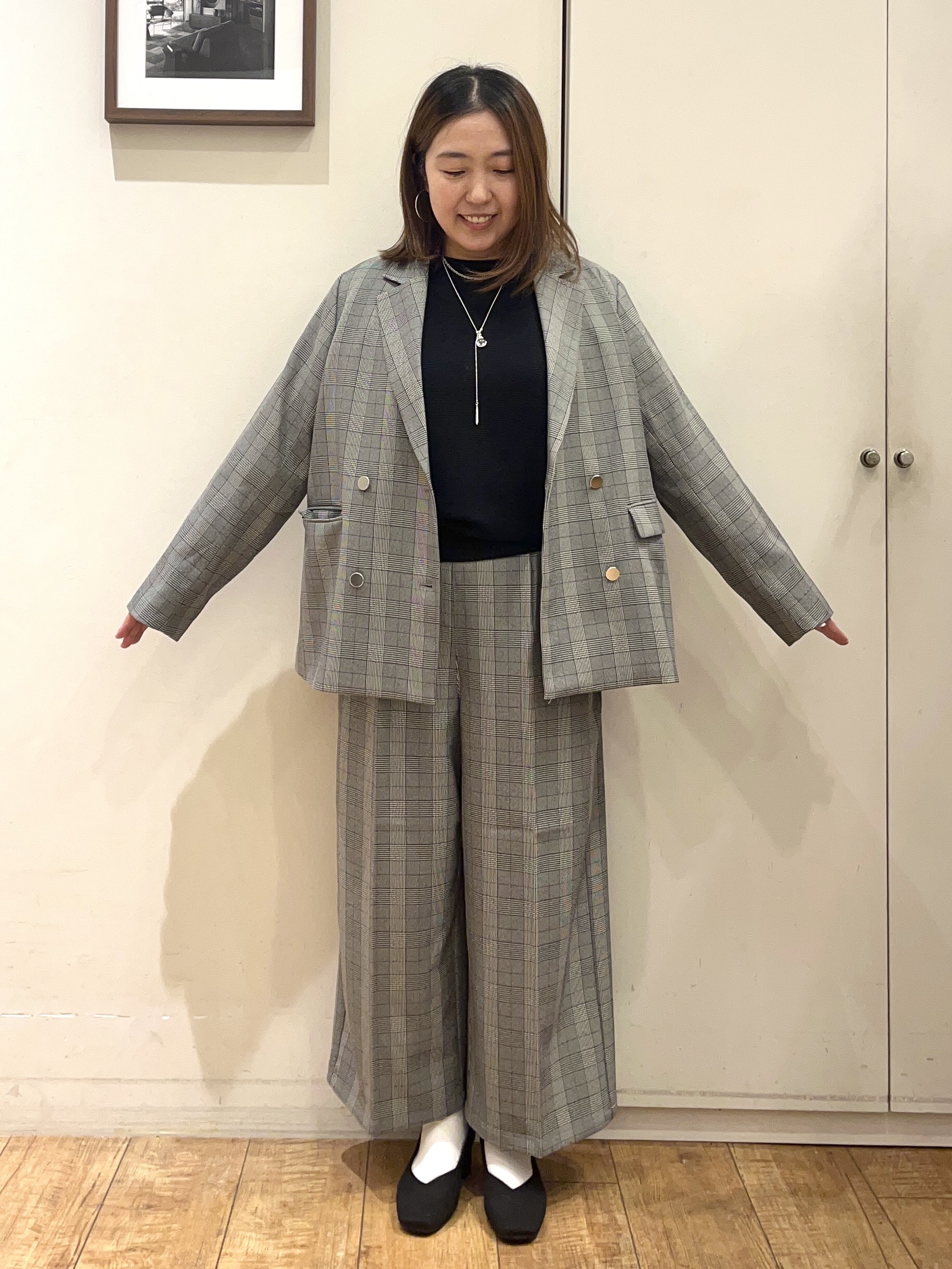 harusakuさんの「SHOO･LA･RUE｜【セットアップ可/洗濯後しわになりにくい】ウールフィール ダブルジャケット」を使ったコーディネート