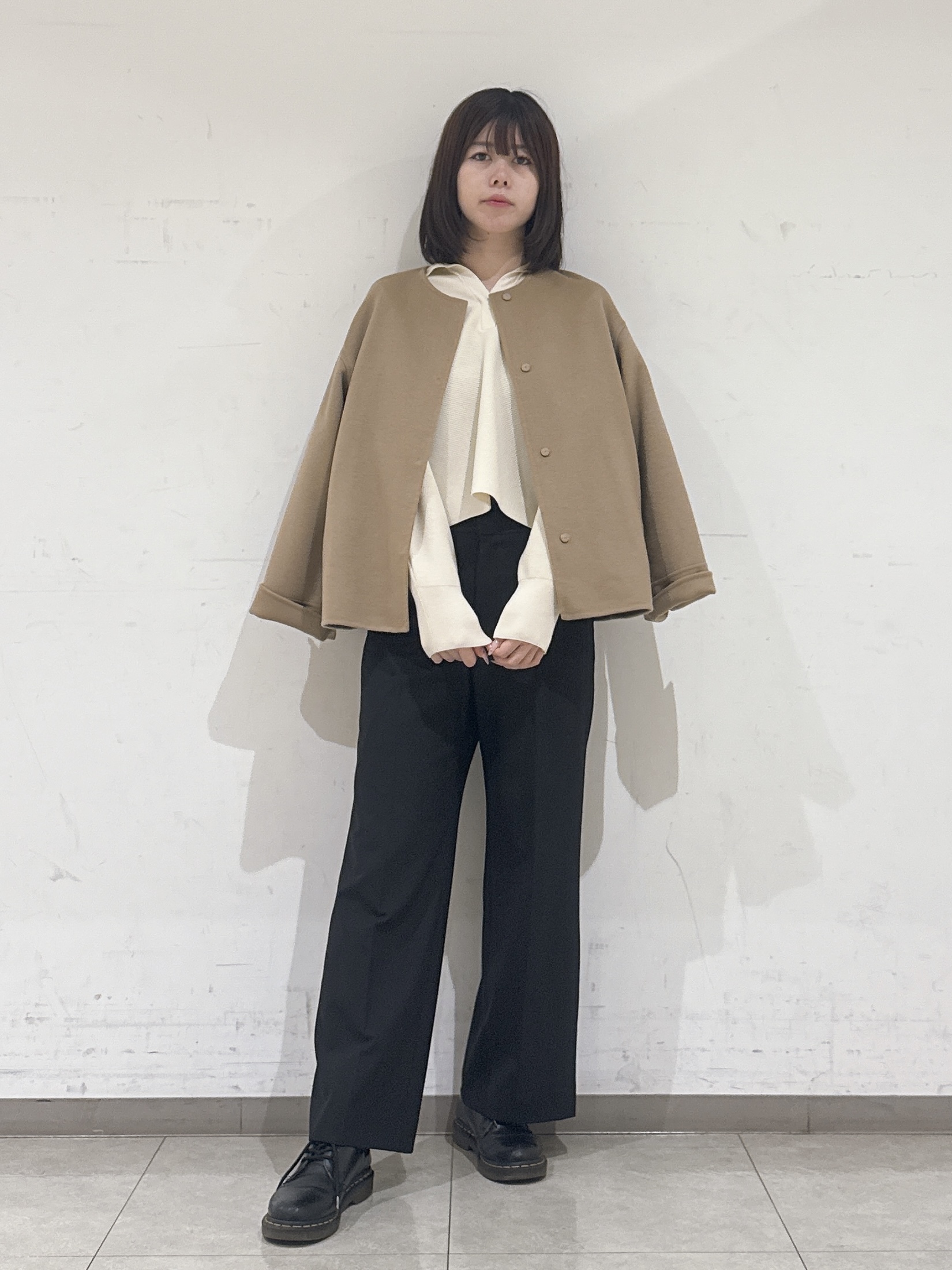 rinaさんの「INDIVI｜【ウール混／配色】ショート丈リバー丸首コート」を使ったコーディネート