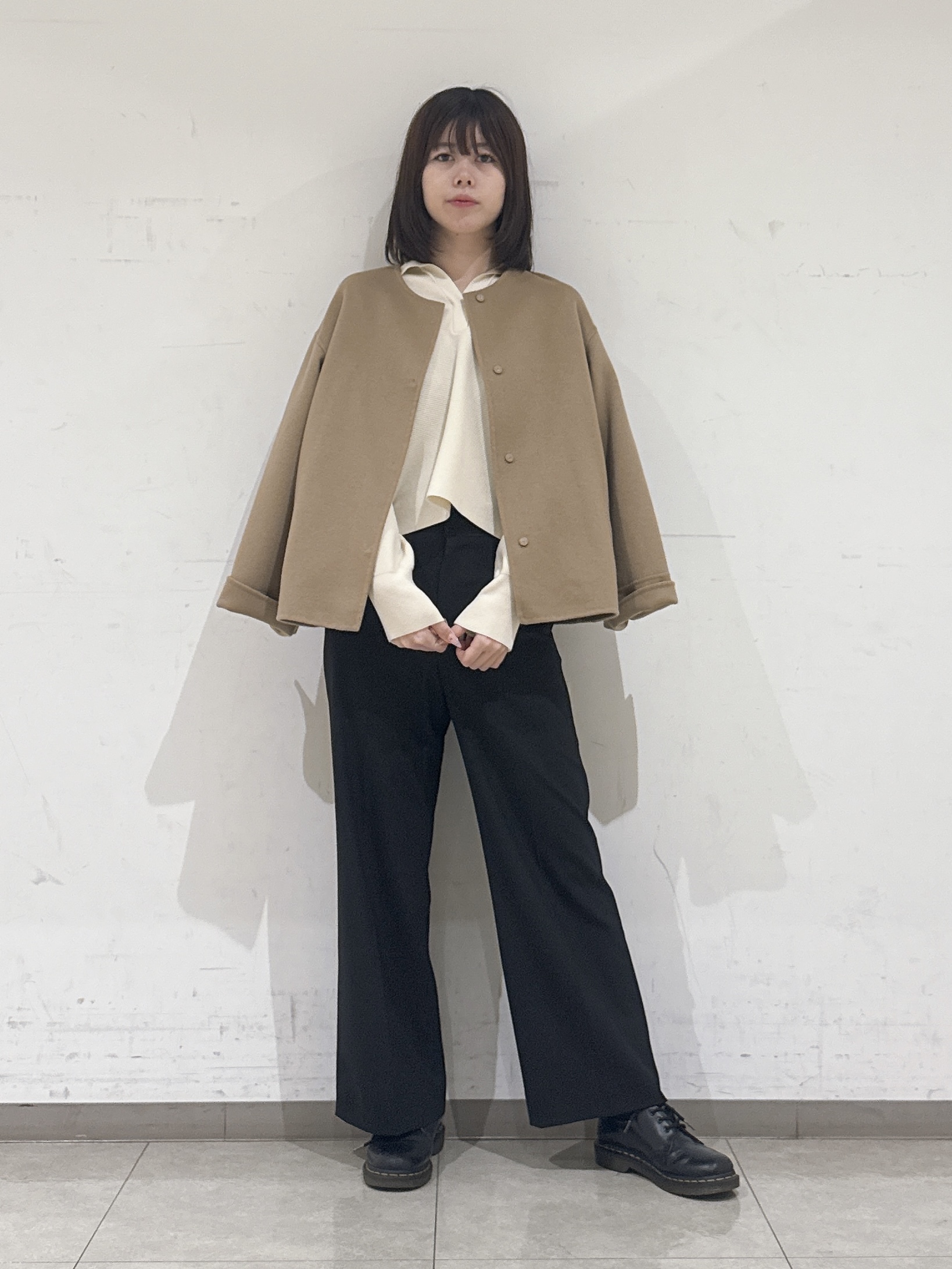 rinaさんの「INDIVI｜【ウール混／配色】ショート丈リバー丸首コート」を使ったコーディネート