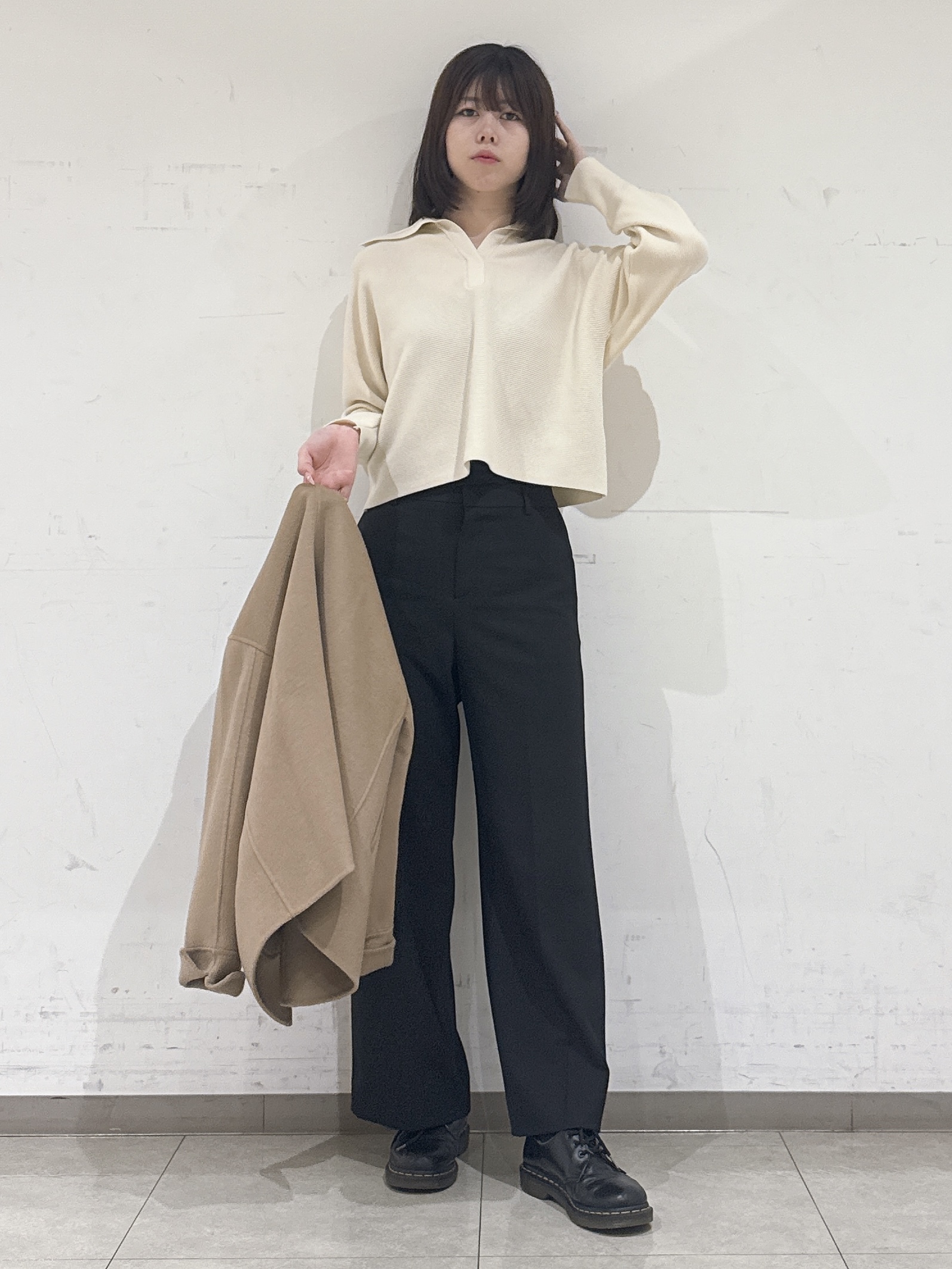 rinaさんの「INDIVI｜【ウール混／配色】ショート丈リバー丸首コート」を使ったコーディネート