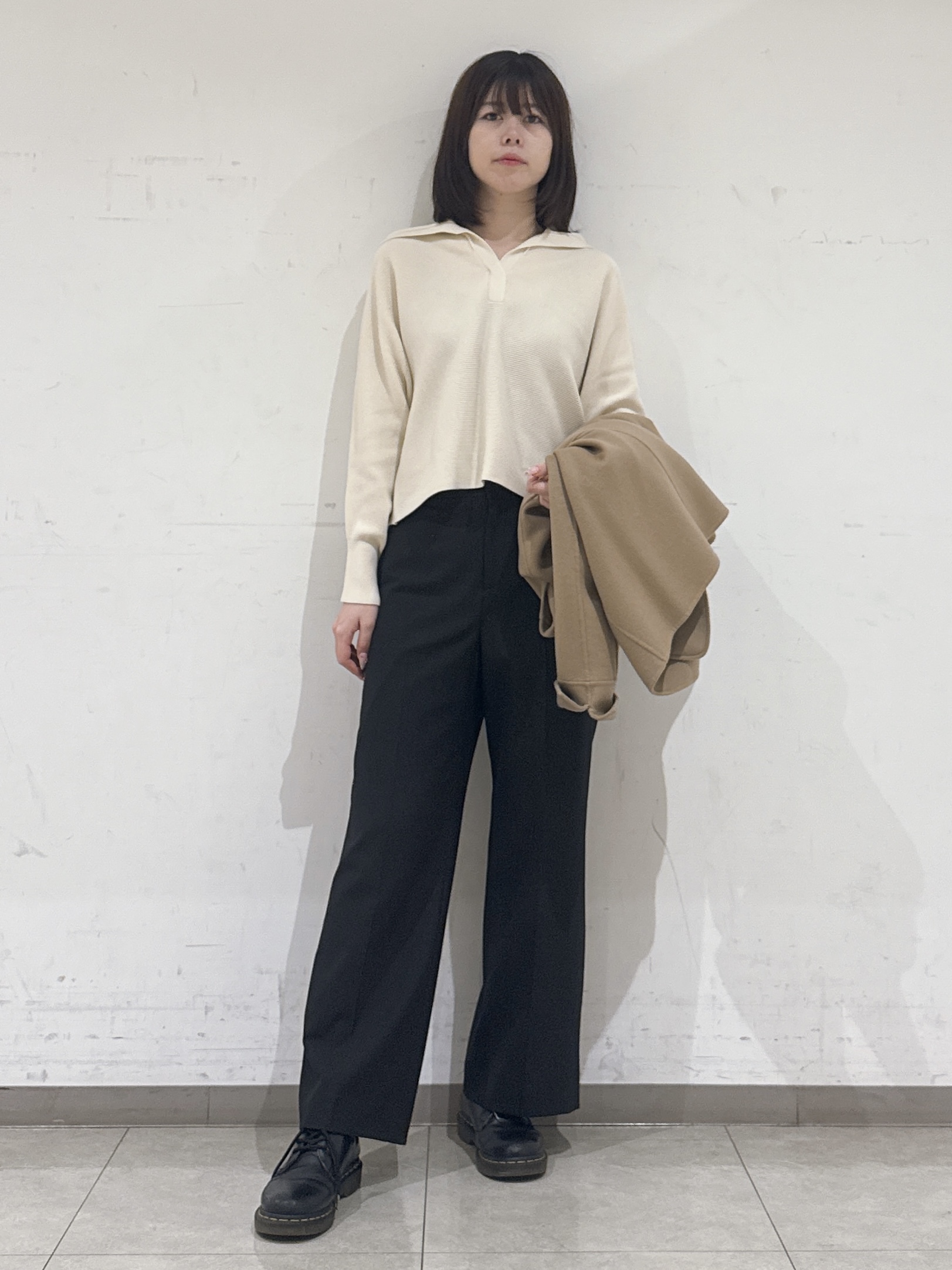 rinaさんの「INDIVI｜【ウール混／配色】ショート丈リバー丸首コート」を使ったコーディネート