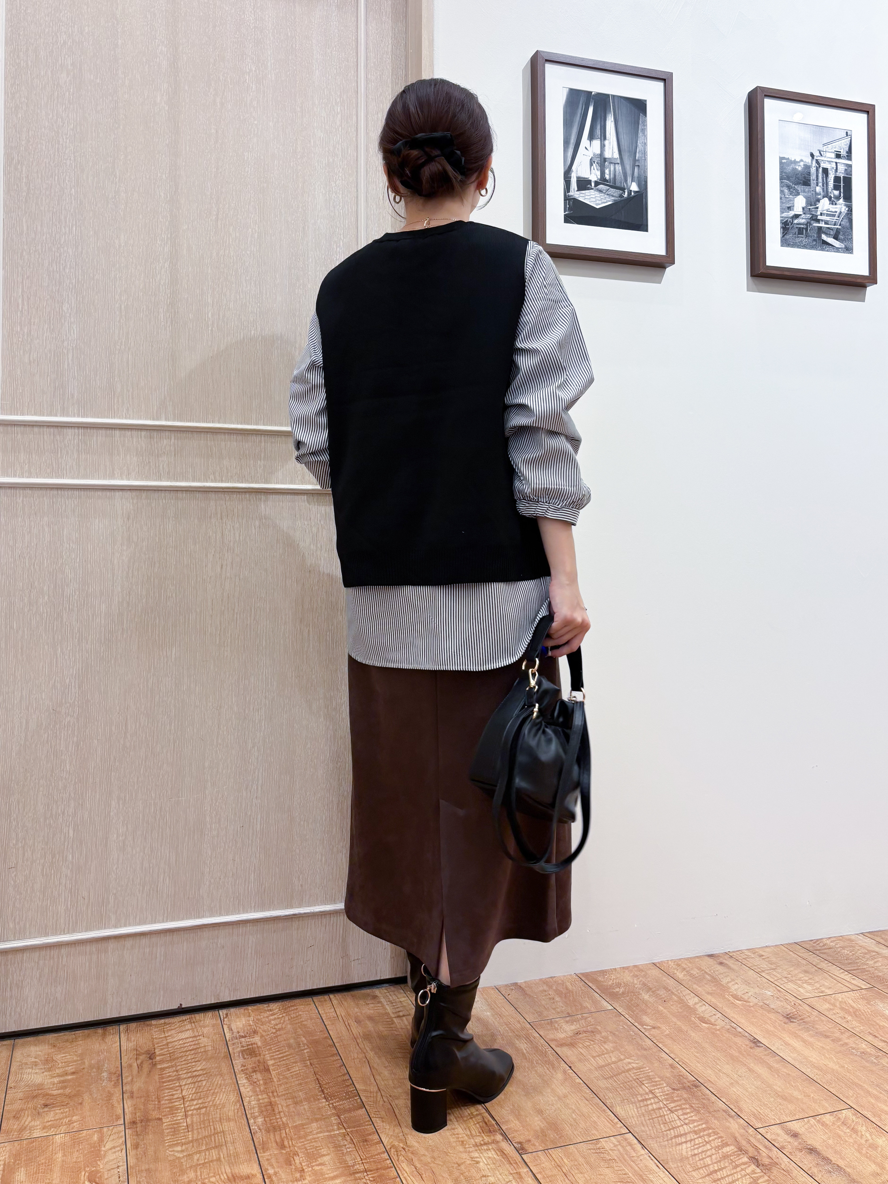 なみさんの「SHOO･LA･RUE｜【2点セット/S-LL】着回し自在 スポンディッシュニットベスト＆フレアシャツ」を使ったコーディネート