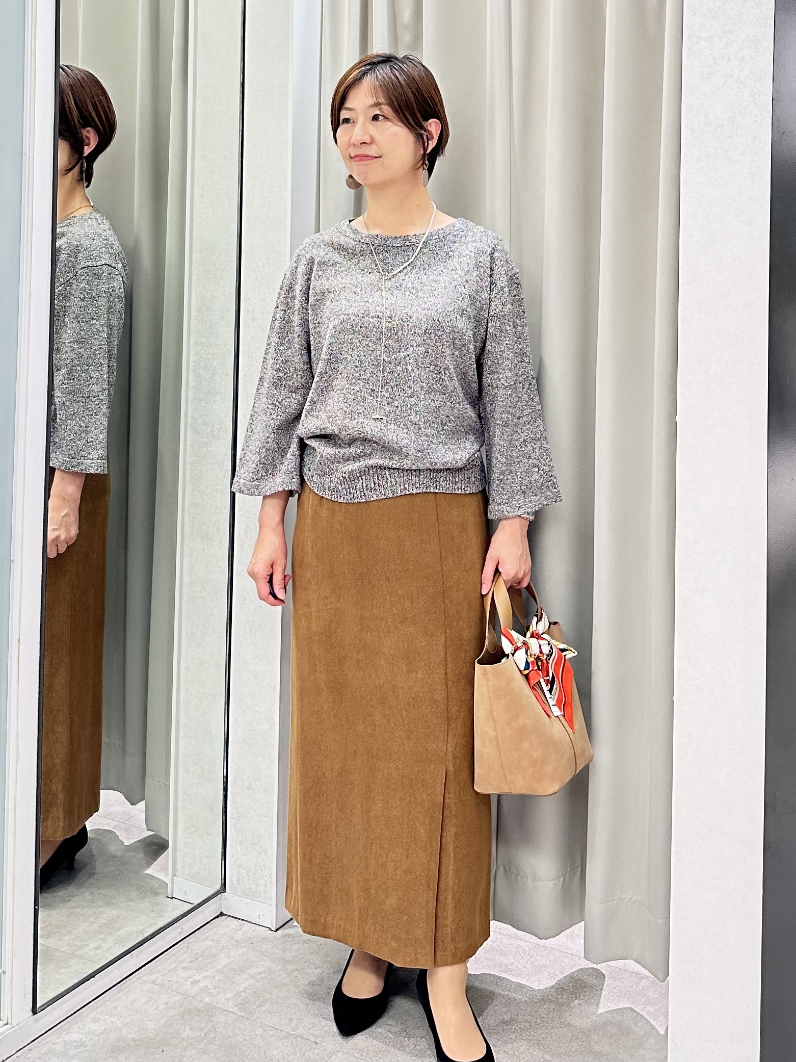 みなこさんの「UNTITLED｜【アンサンブル可/手洗い可】杢調プルオーバーニット」を使ったコーディネート