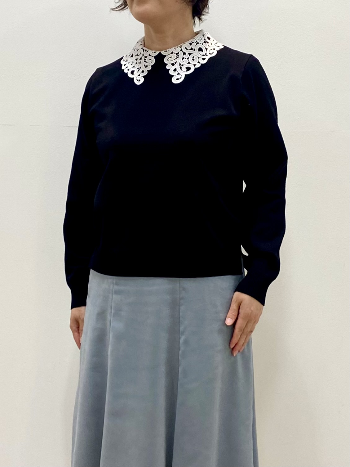 oharaさんの「Reflect｜【付け衿】レース衿付きストレッチニット」を使ったコーディネート