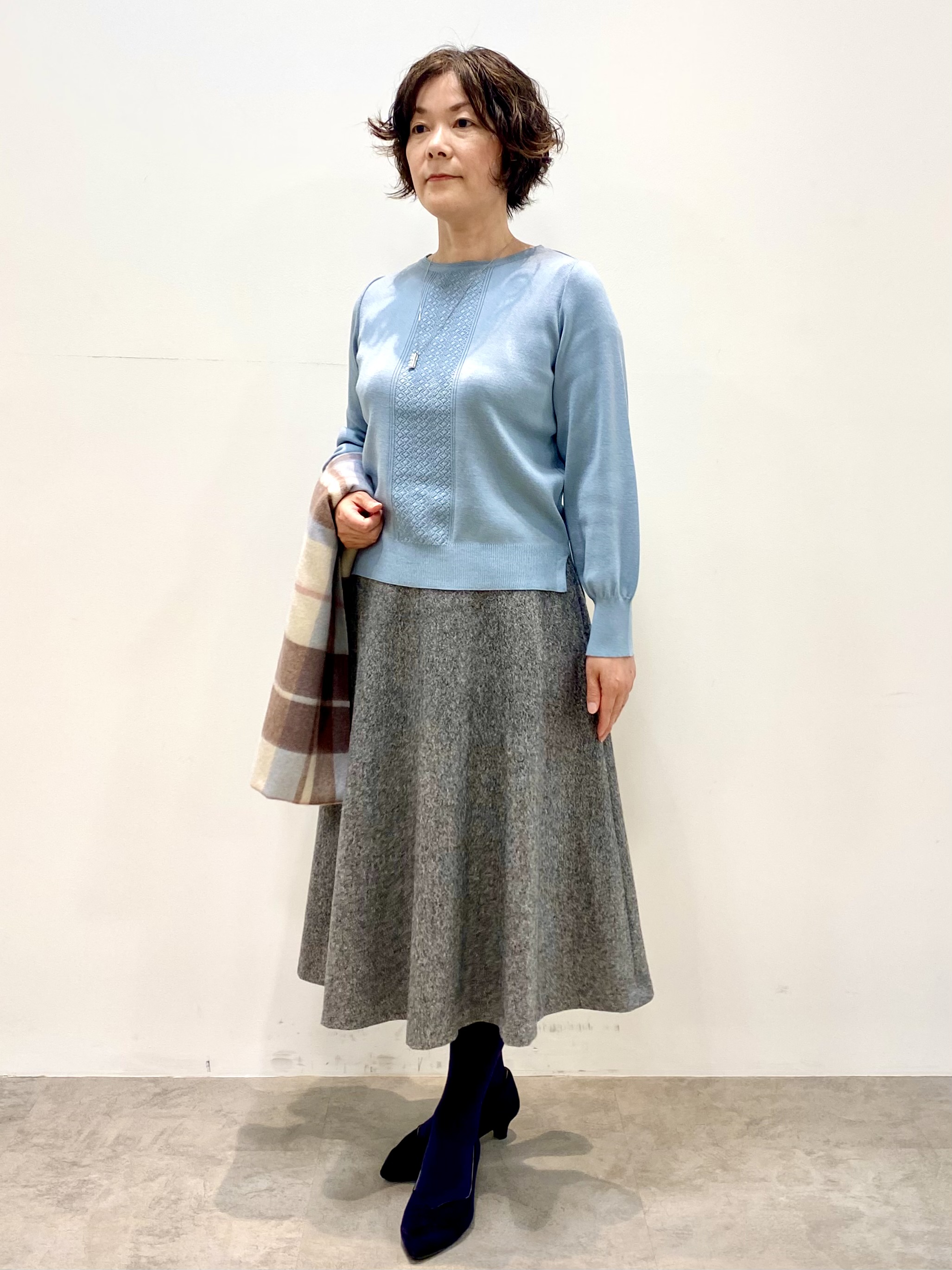 oharaさんの「Reflect｜【マシンウォッシュ】レース風編み柄ニット」を使ったコーディネート