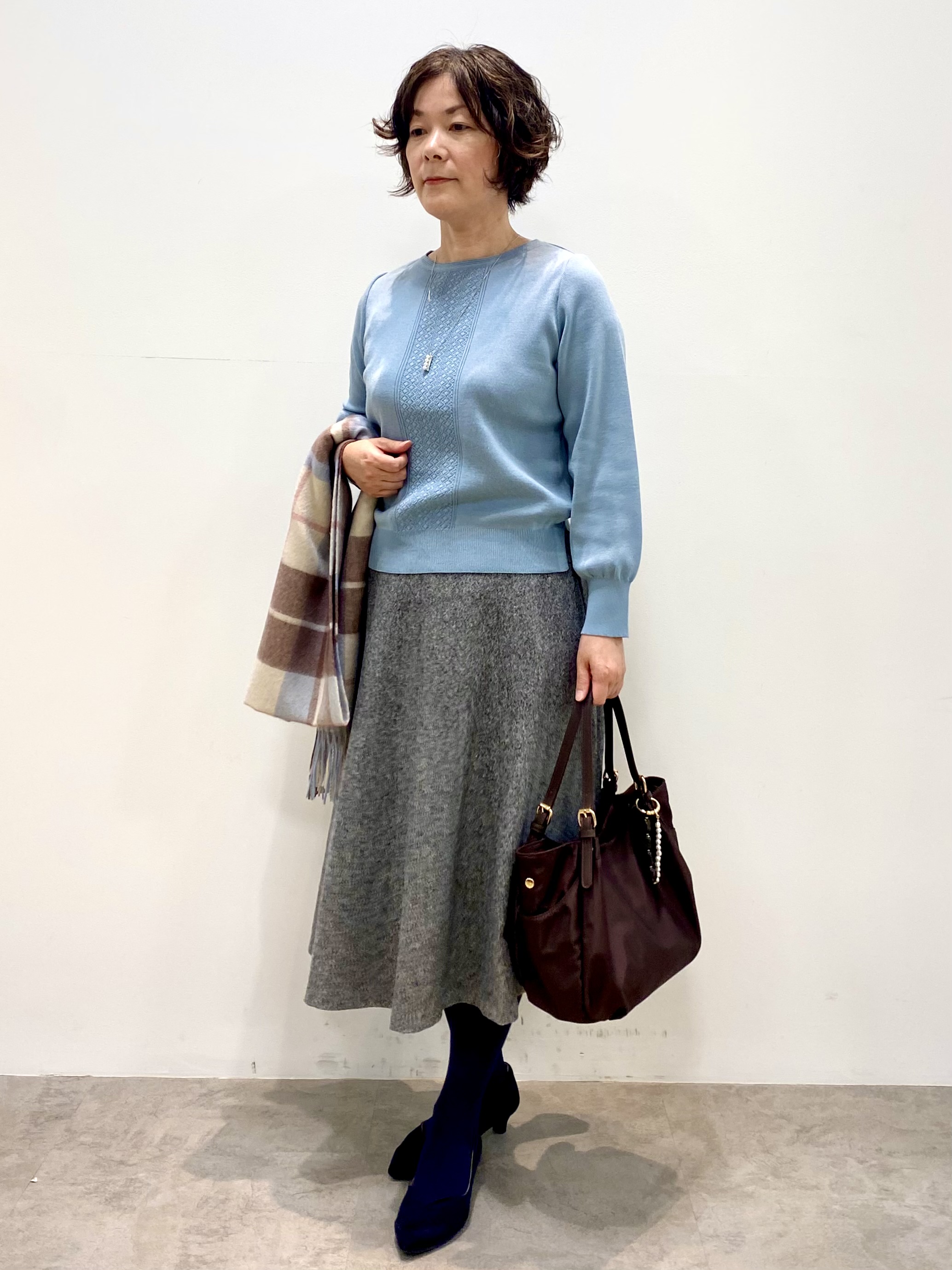 oharaさんの「Reflect｜【マシンウォッシュ】レース風編み柄ニット」を使ったコーディネート