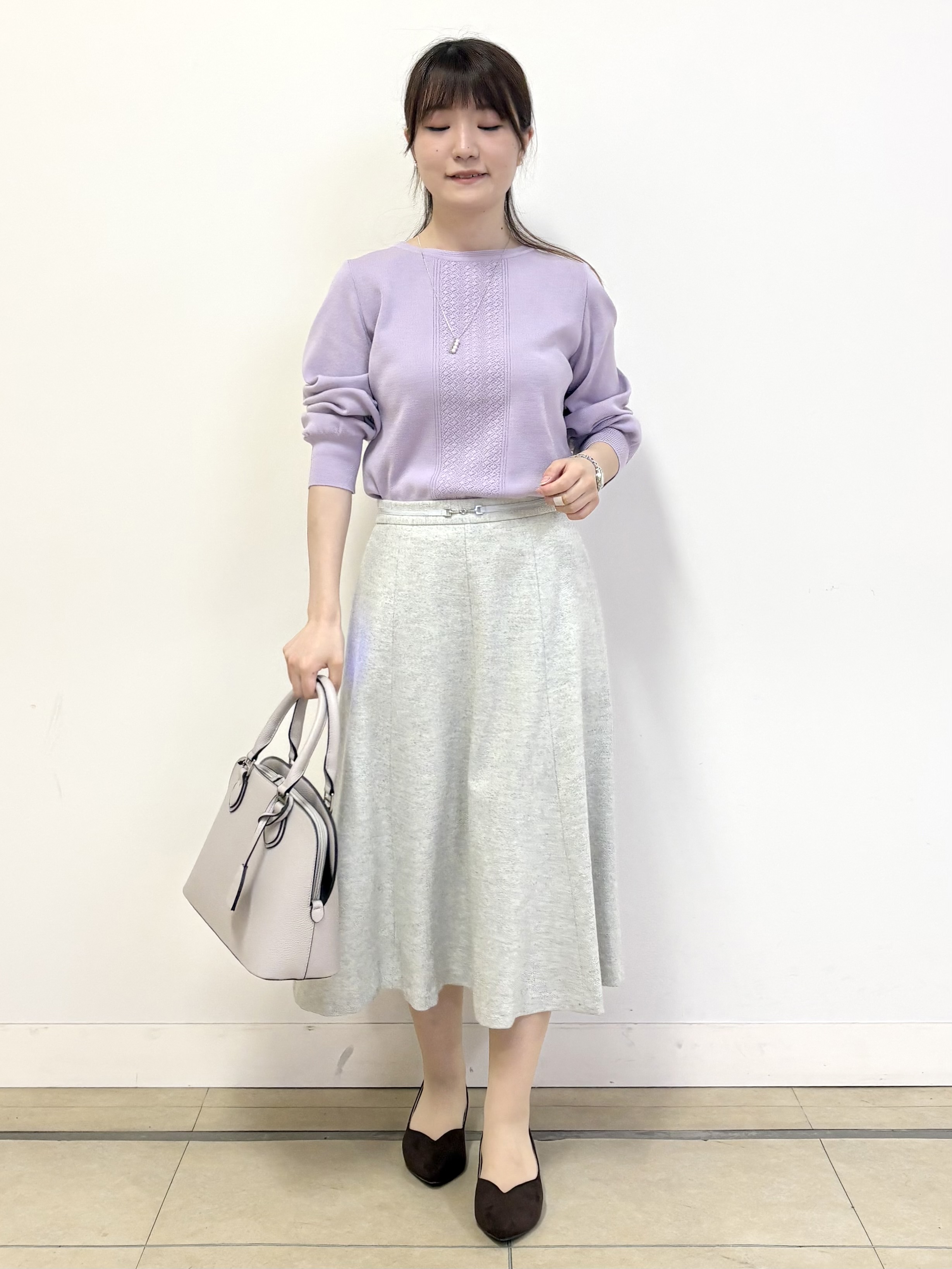 mikiさんの「Reflect｜【マシンウォッシュ】レース風編み柄ニット」を使ったコーディネート