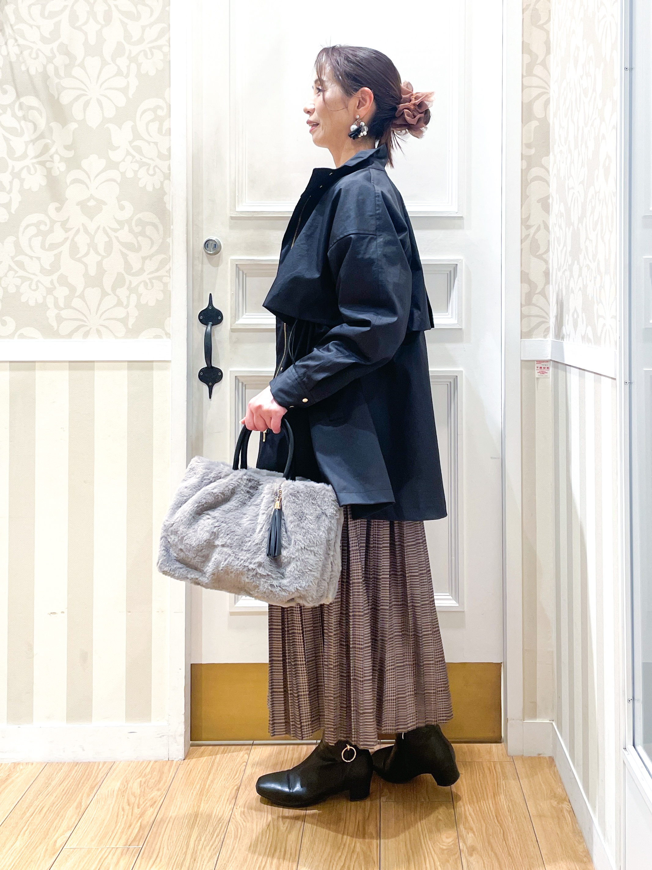 Naoさんの「grove｜【撥水／シルエット2WAY】ゆったり着られて体型カバー◎ スタンドネック テントラインコート」を使ったコーディネート