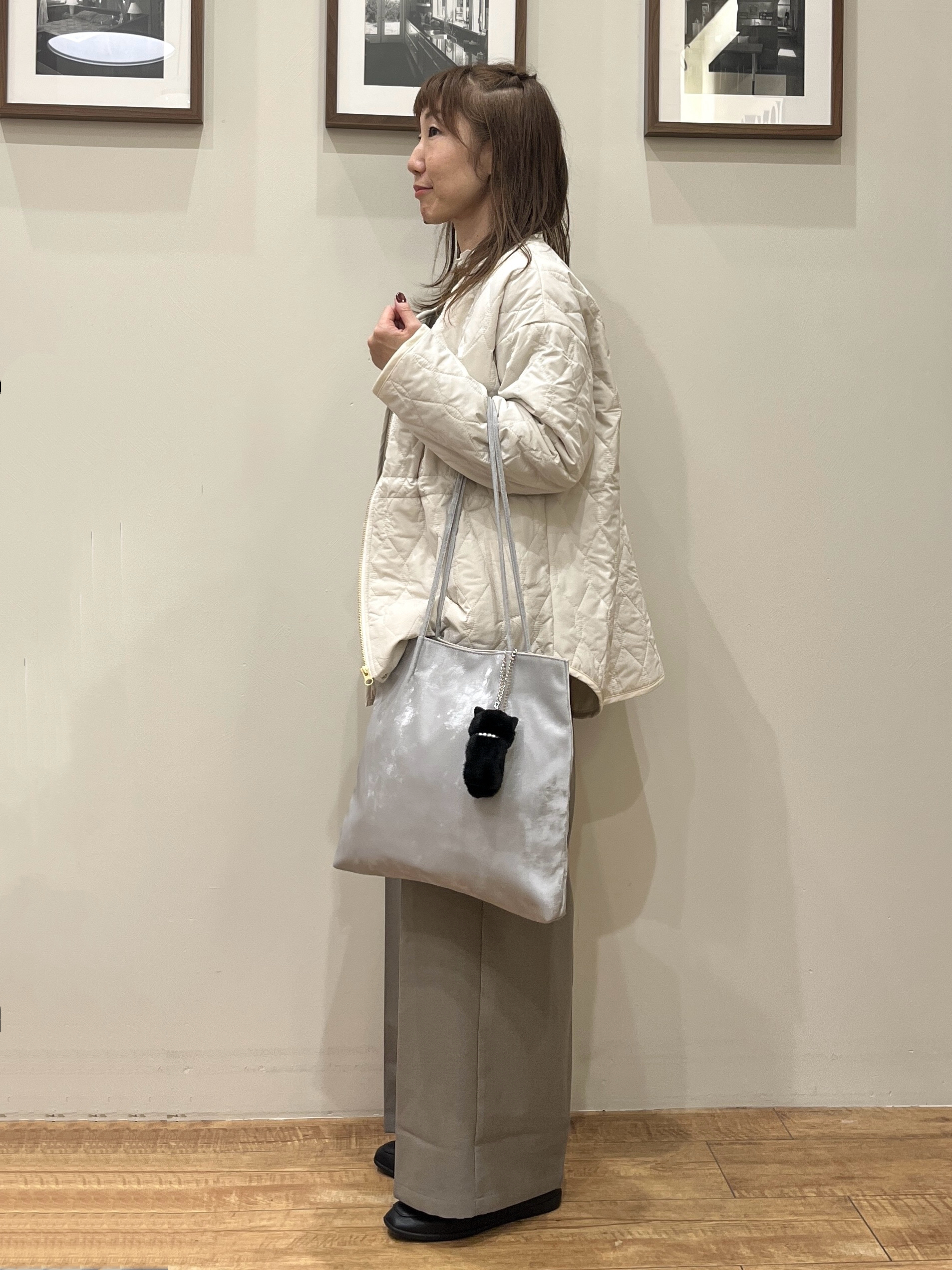 まつみさんの「SHOO･LA･RUE｜【撥水/S-LL/洗濯機可】ウエスト絞れる キルト中綿ジャケット」を使ったコーディネート
