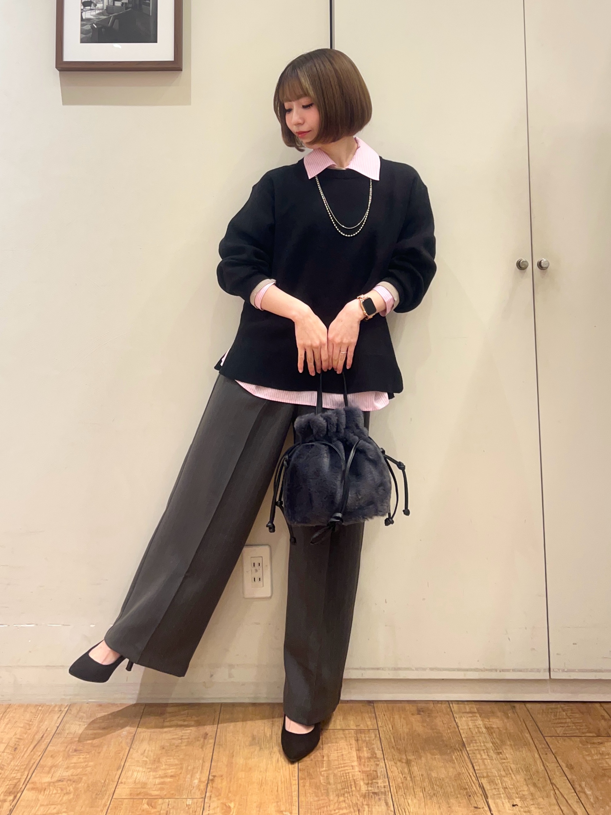 AIRIさんの「SHOO･LA･RUE｜【洗濯機可】インせず決まるAライン ストライプスキッパーシャツ」を使ったコーディネート