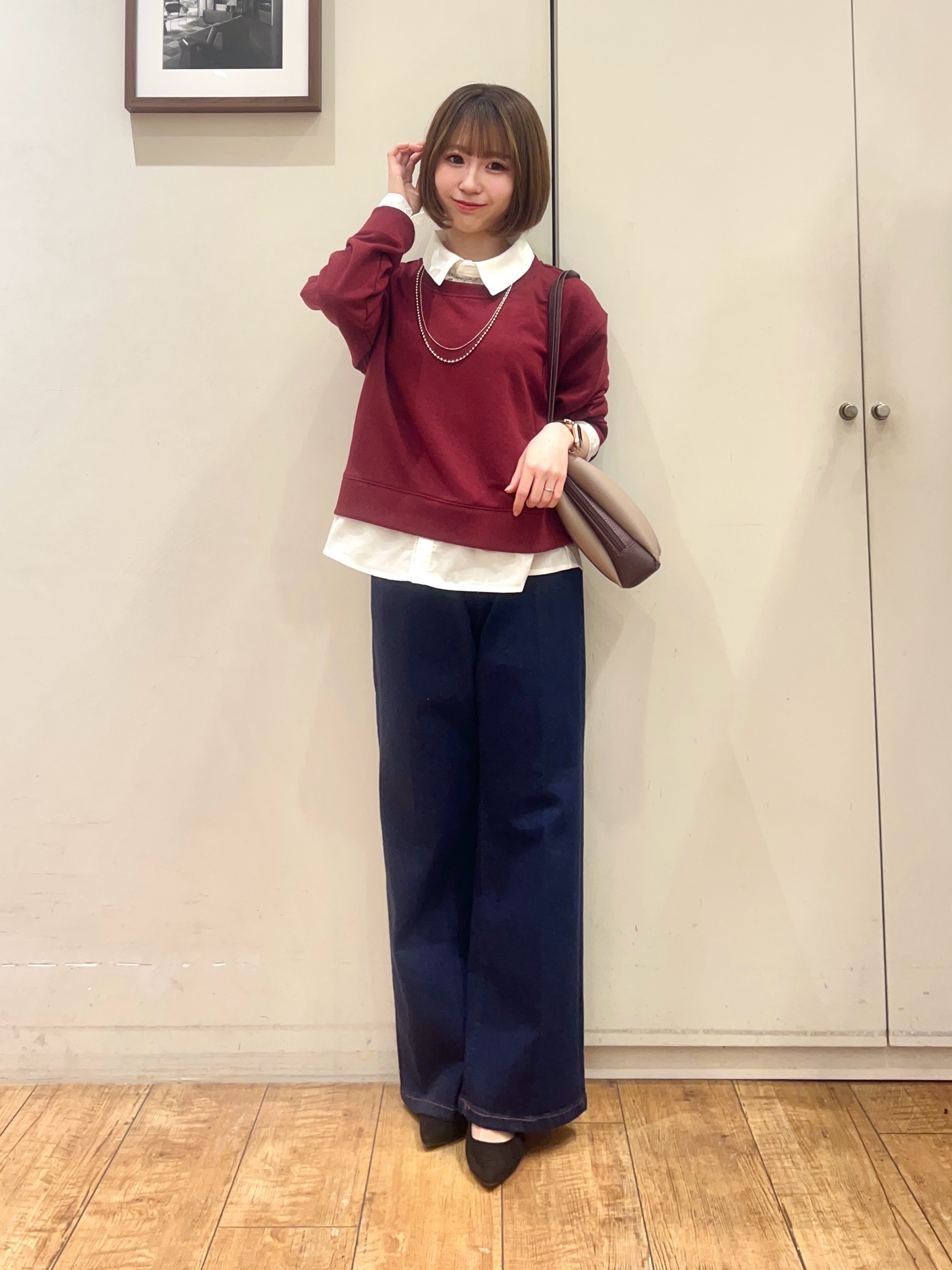 AIRIさんの「SHOO･LA･RUE｜【S-LL/洗濯機可】一枚でレイヤード感が完成する シャツドッキング裏毛トップス」を使ったコーディネート