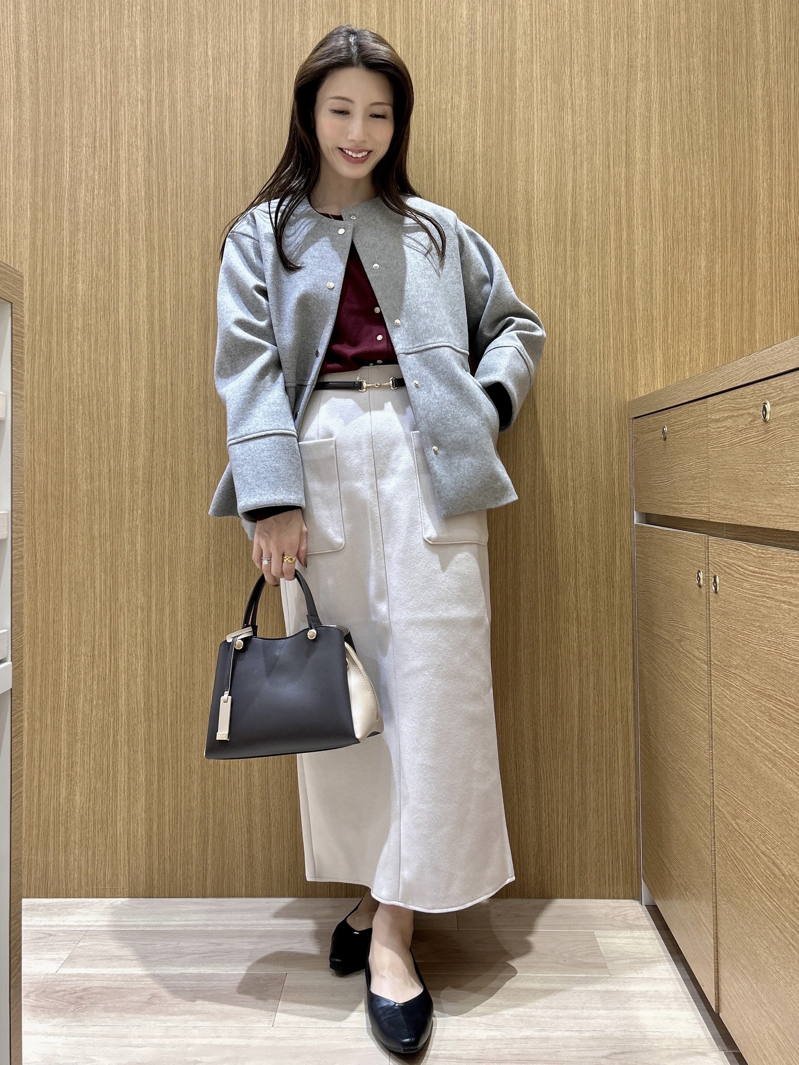 maiさんの「OPAQUE.CLIP｜ウールライク ノーカラーコート【洗濯機OK】」を使ったコーディネート