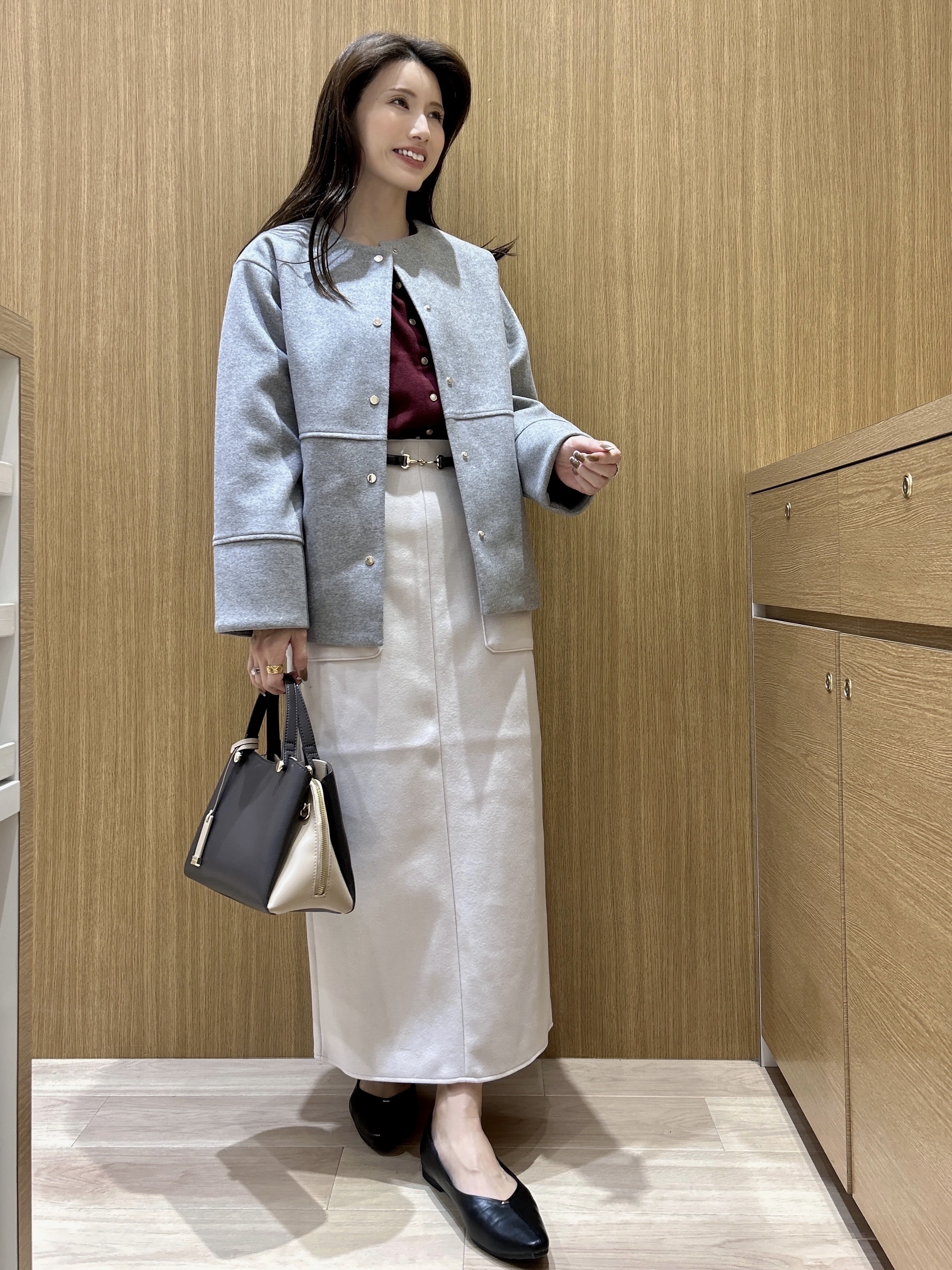 maiさんの「OPAQUE.CLIP｜ウールライク ノーカラーコート【洗濯機OK】」を使ったコーディネート