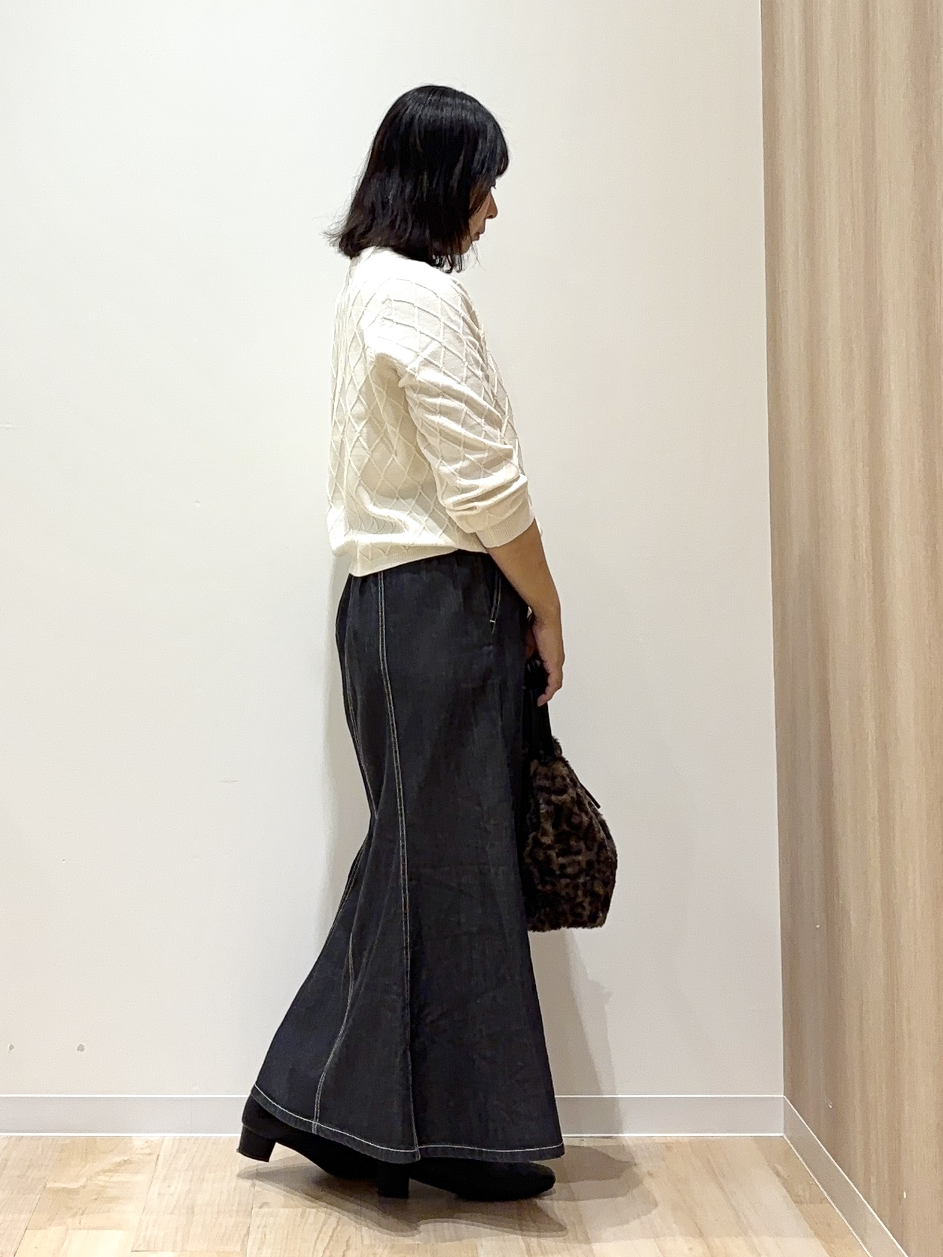 miraiさんの「grove｜【毛玉軽減】大人上品なダイヤ柄ニットカーディガン」を使ったコーディネート