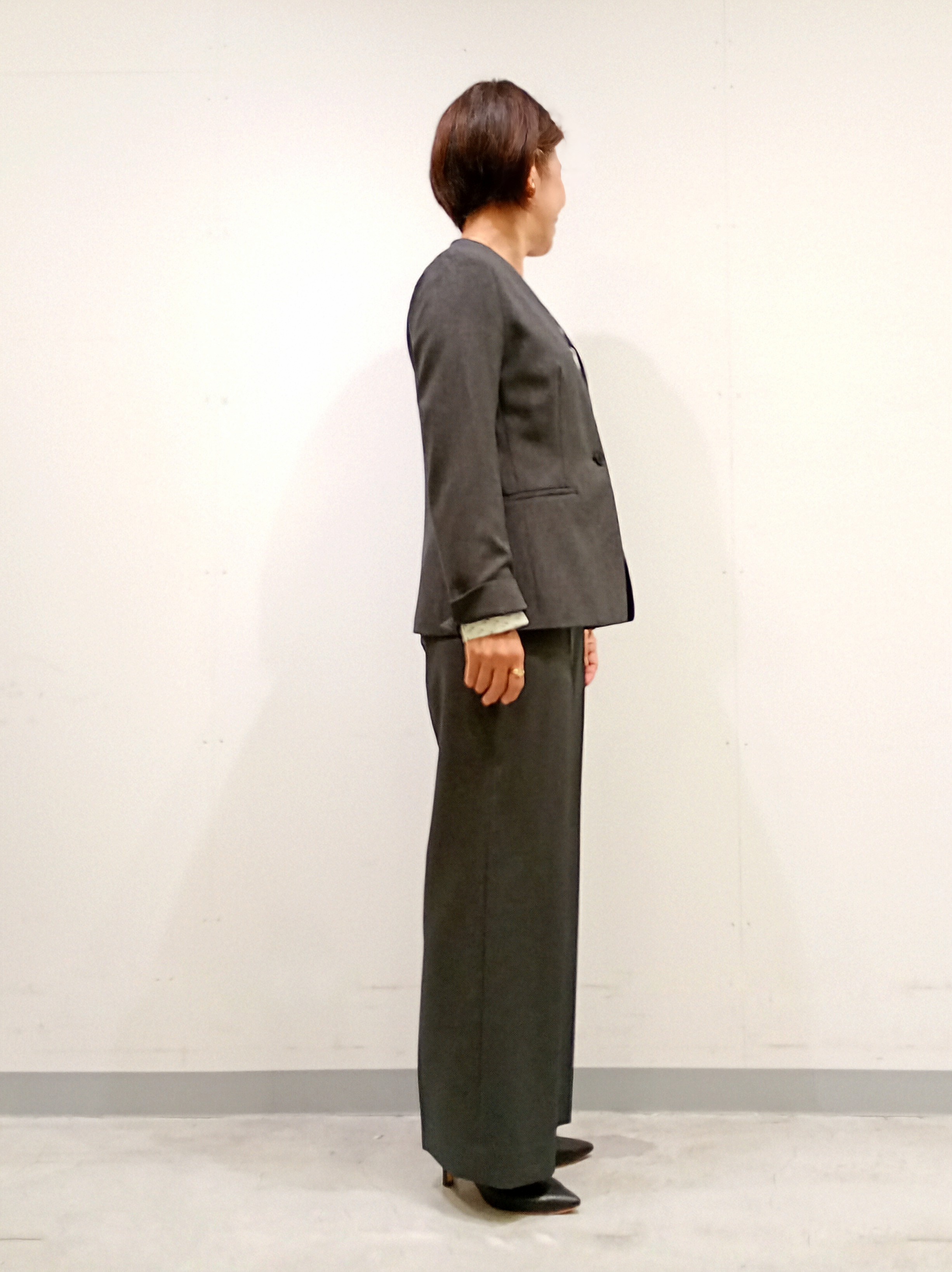 Kさんの「INDIVI｜【洗える／通勤／スーツ】メランジストレッチ ノーカラージャケット」を使ったコーディネート