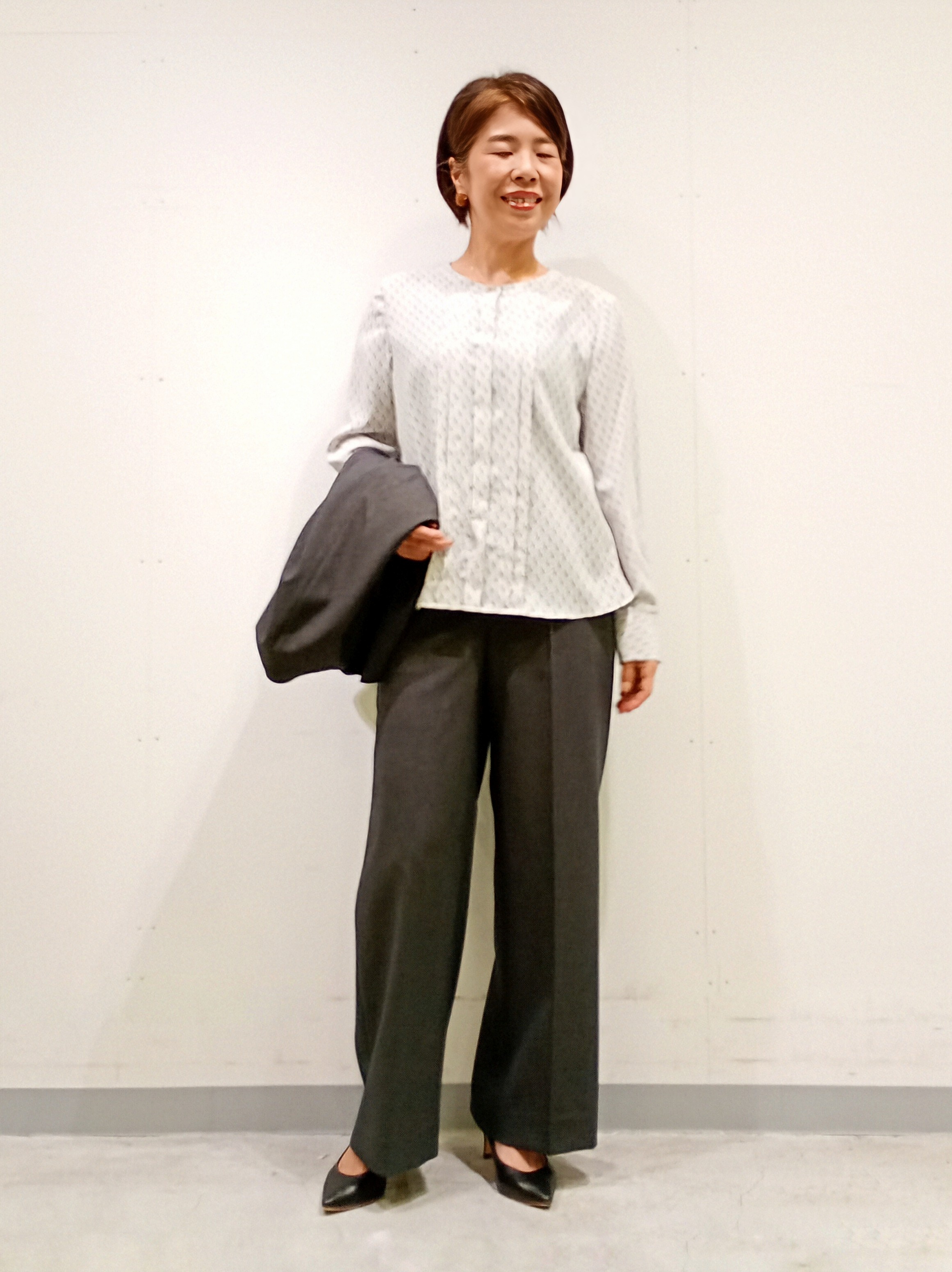 Kさんの「INDIVI｜【洗える／通勤／スーツ】メランジストレッチ ノーカラージャケット」を使ったコーディネート