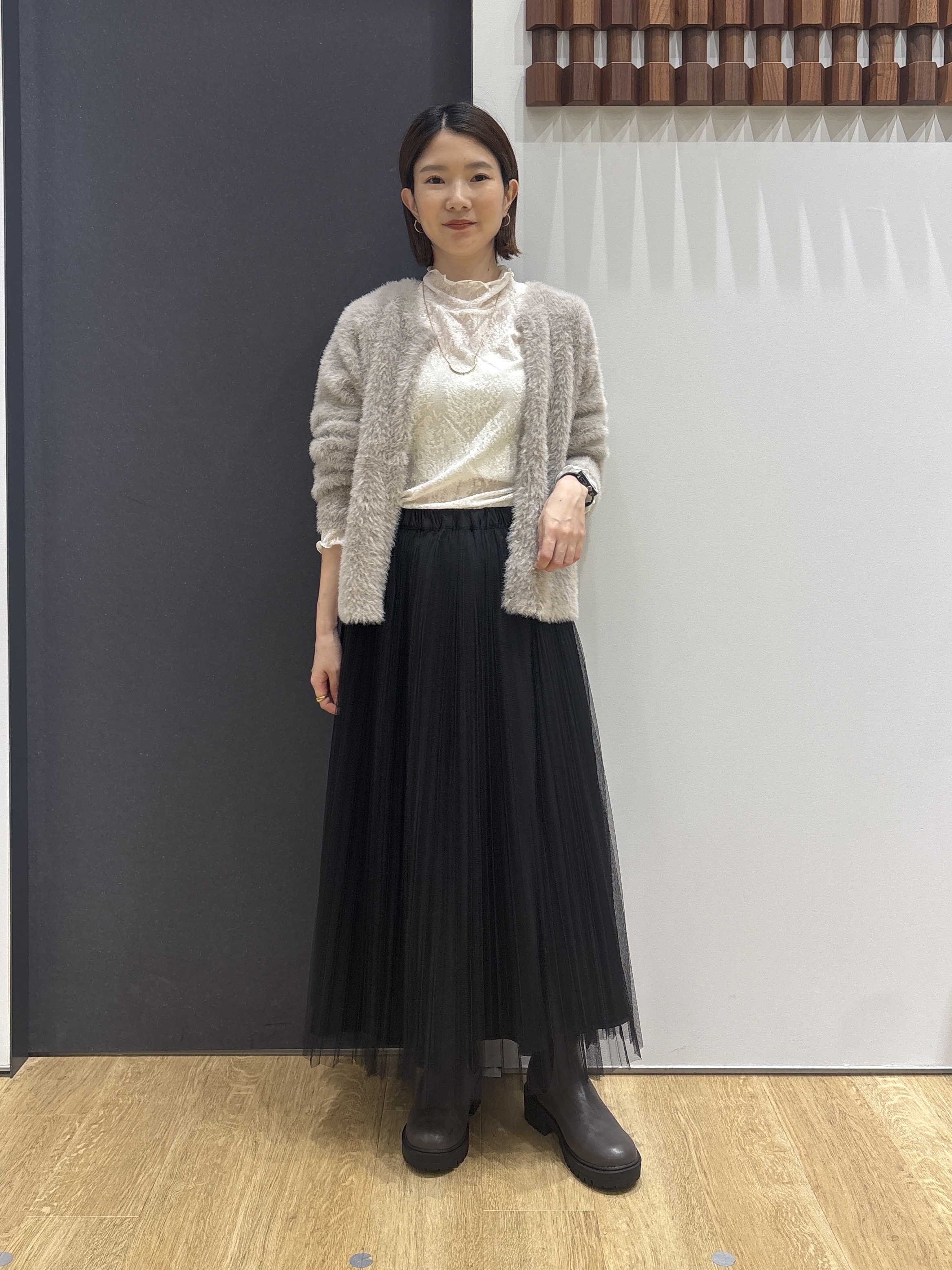 risaさんの「Dessin｜【洗える】シャギーニットカーディガン」を使ったコーディネート
