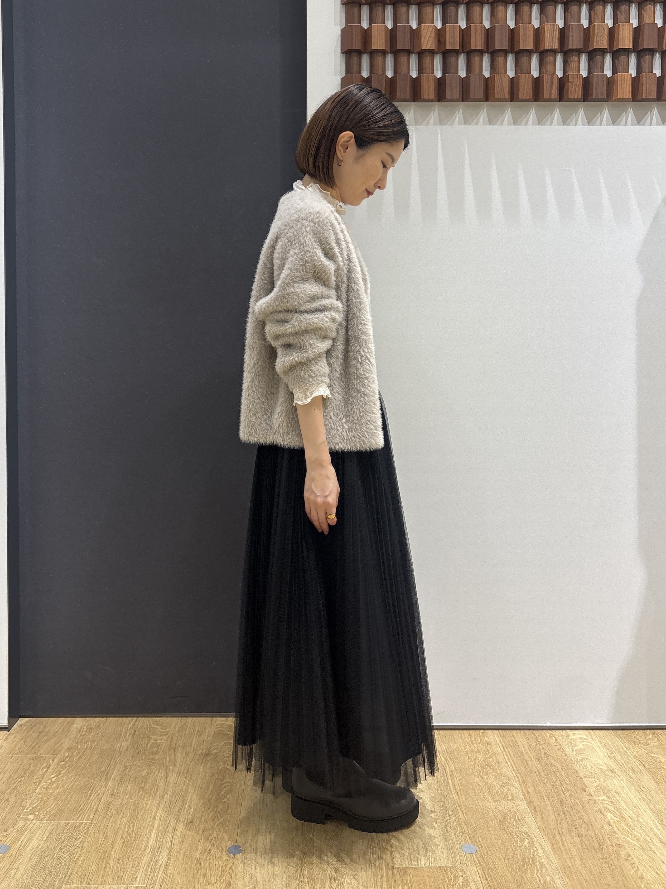 risaさんの「Dessin｜【洗える】シャギーニットカーディガン」を使ったコーディネート